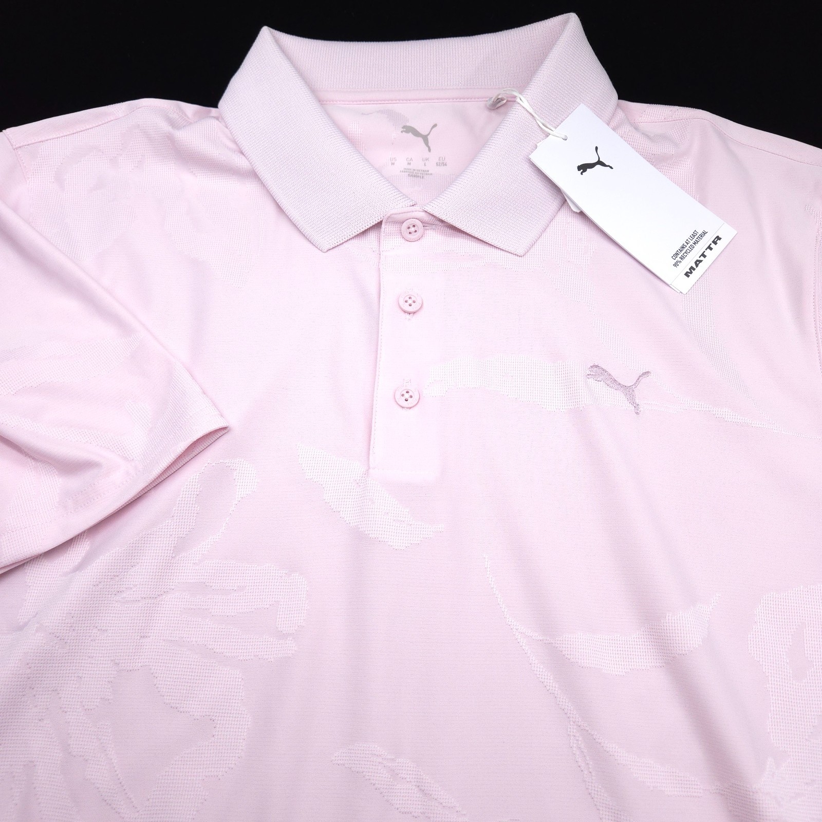 Puma Golf Polo Shirt Mens -M- Pink Lilac MattR Floral Shiny Jacquard PERFORMANCE