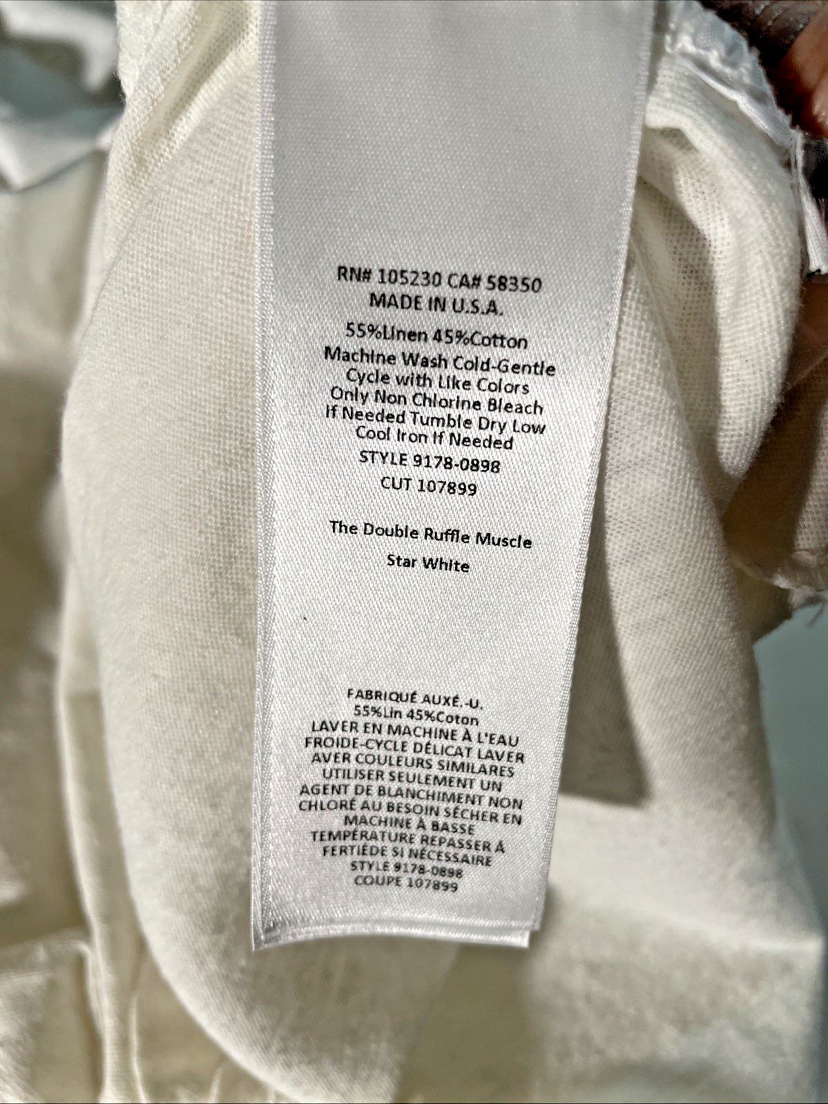 Current Elliot Double Ruffle Muscle Shirt Star White Linen Blend Size 1 NWT