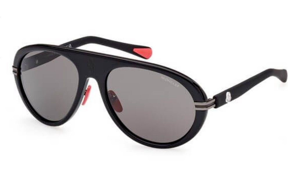 Authentic MONCLER Navigaze ML0240 01A Shiny Black w/Smoke Lens Sunglasses 57 mm