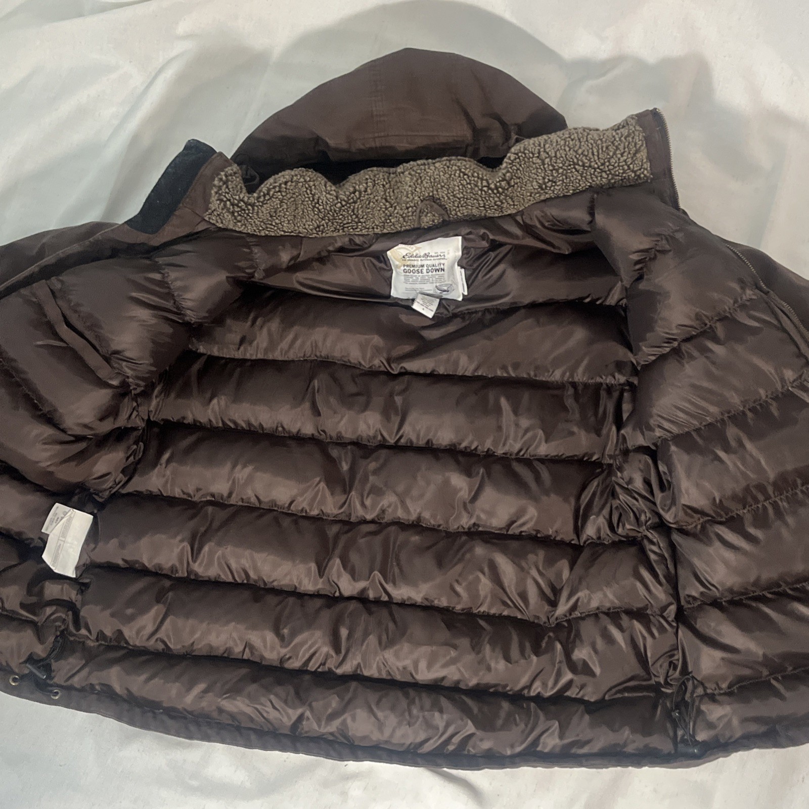 Eddie Bauer Premium Goose Down Hooded Winter Parka Jacket Brown Size Large