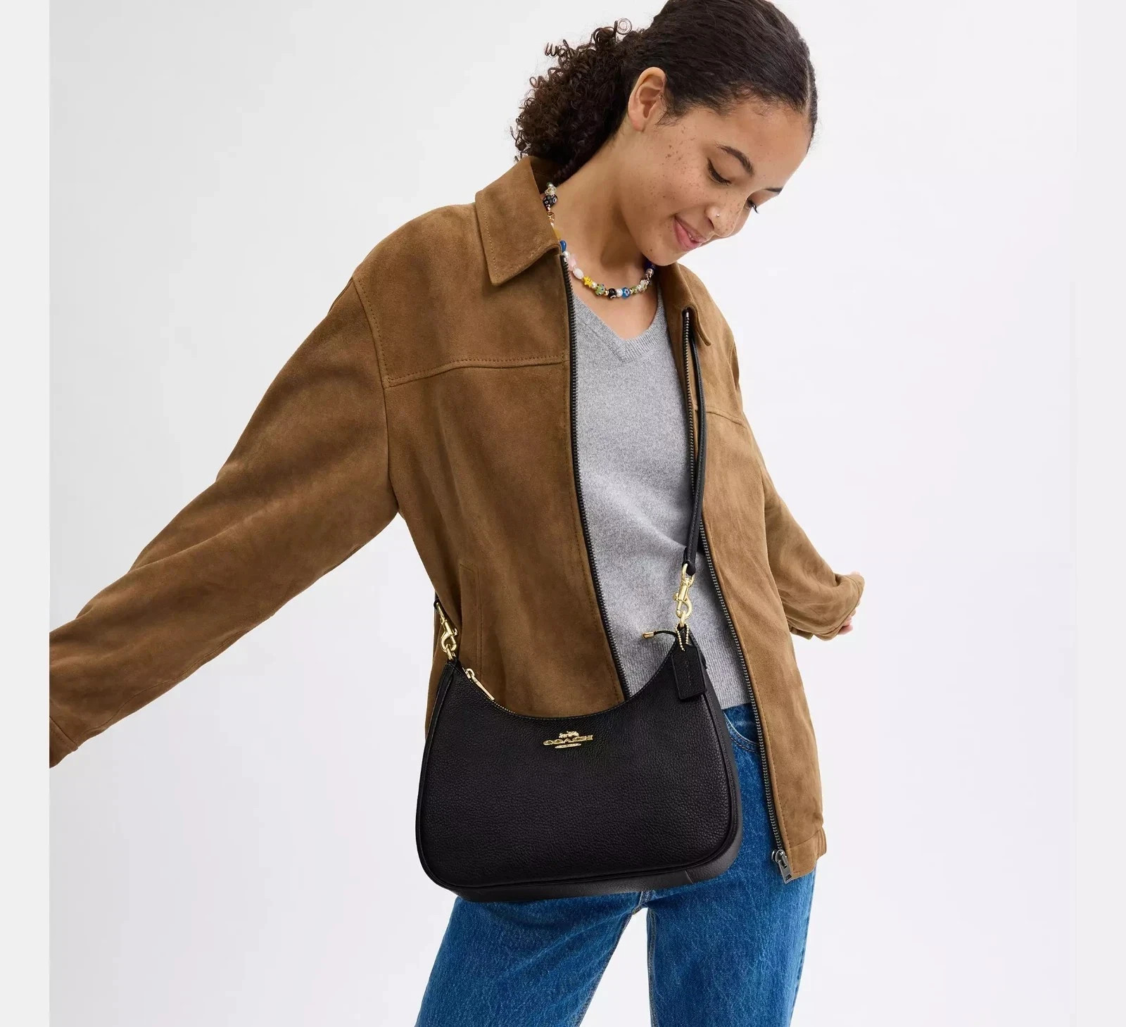 NWT Coach Teri Hobo Bag In Signature Canvas Black For Women CJ517 Free Shipping