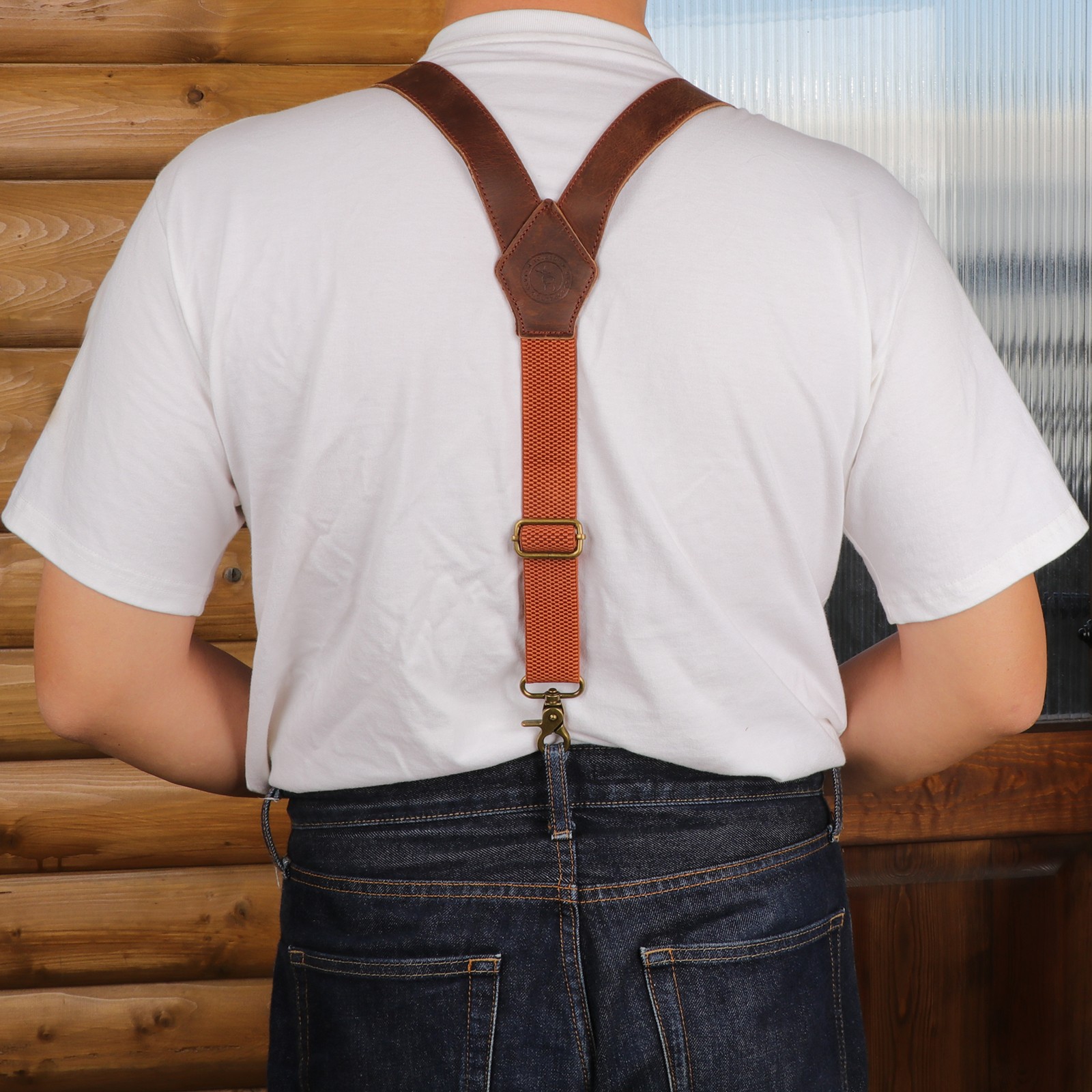 Tourbon Men’s Suspenders Y Back Adjustable Leather Y-Shaped 3 Hooks Pants Braces