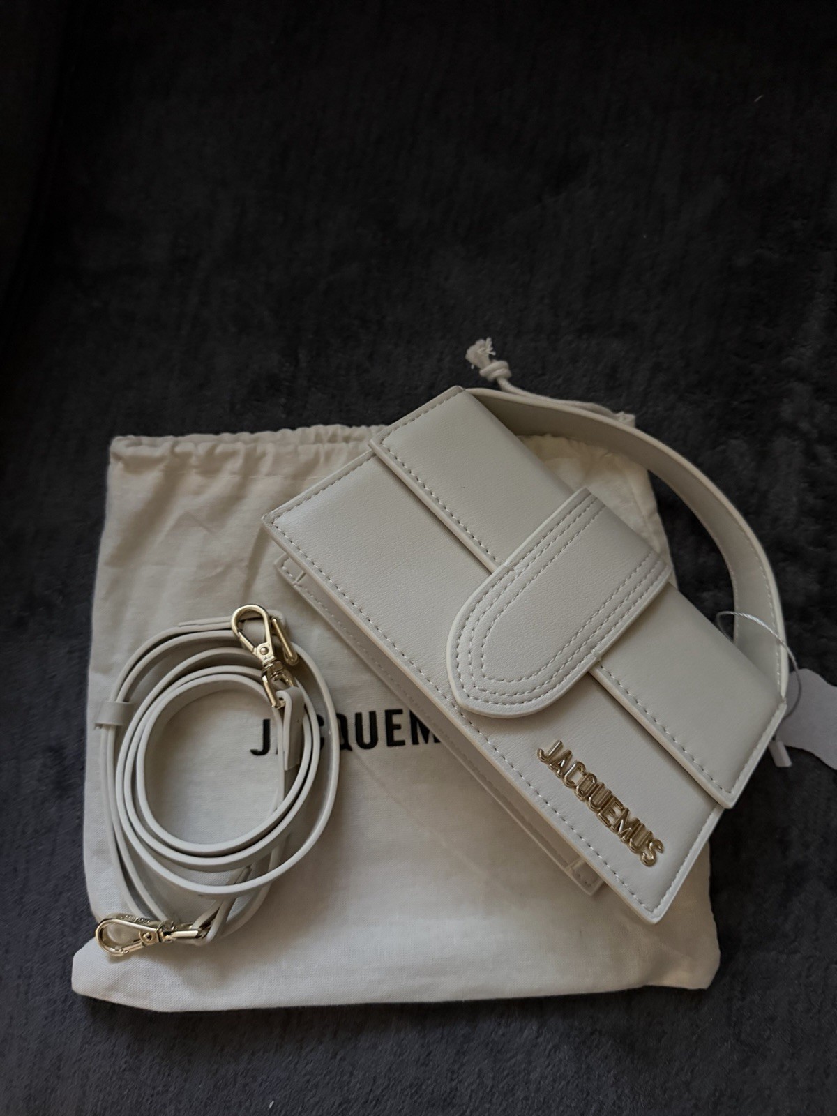 Jacquemus Beige Top Handle Bag w/ Detachable Strap, Gold Hardware, Dust Bag