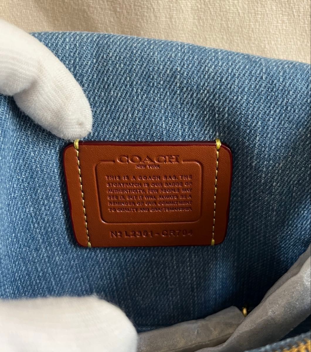 COACH Tabby Shoulder Bag Quilted Denim Leather Chain Strap 2-Way Blue 14x26x8cm