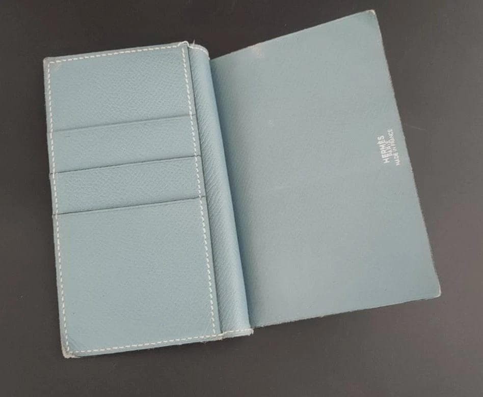 Hermes Leather Card Case Blue Jean 12.8×8.3cm