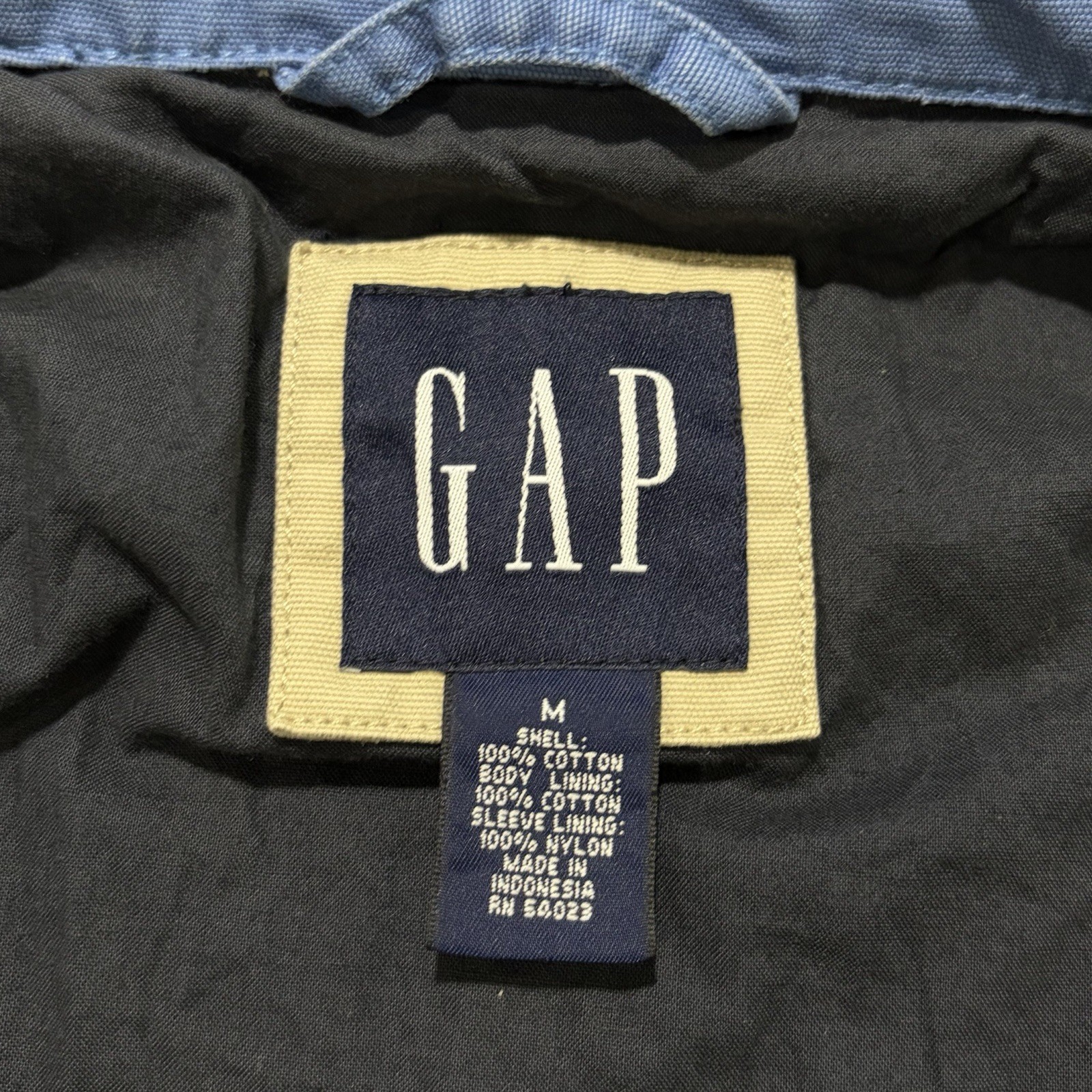 Vintage GAP Jacket Y2K 2000s Men’s Medium Full Zip Up Harrington Blue Cotton