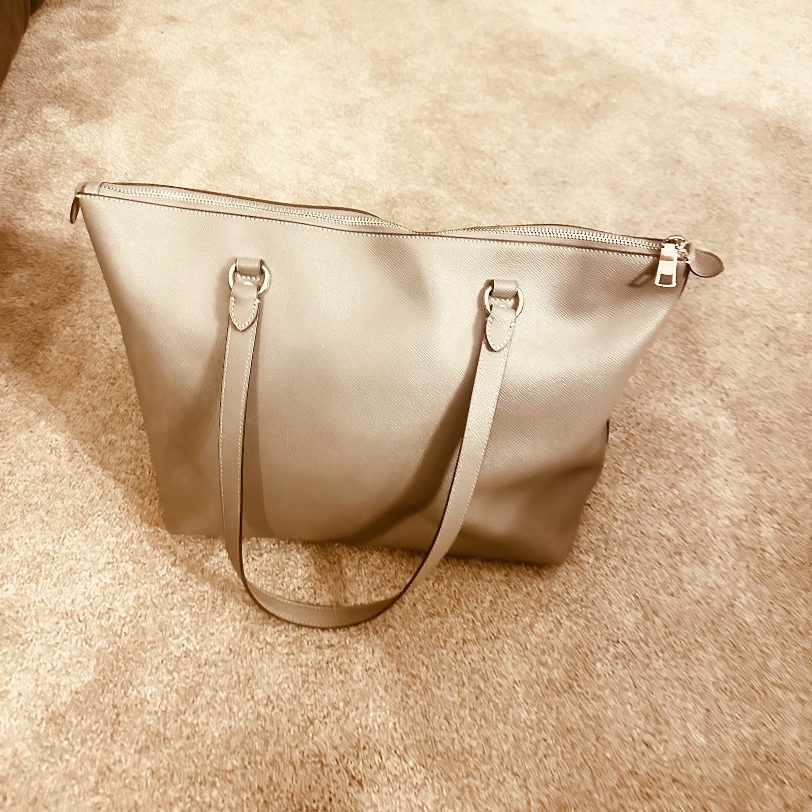 Coach Gallery Tote Large Crossgrain Leather Gray Zip Top Shoulder Bag F79608 EUC