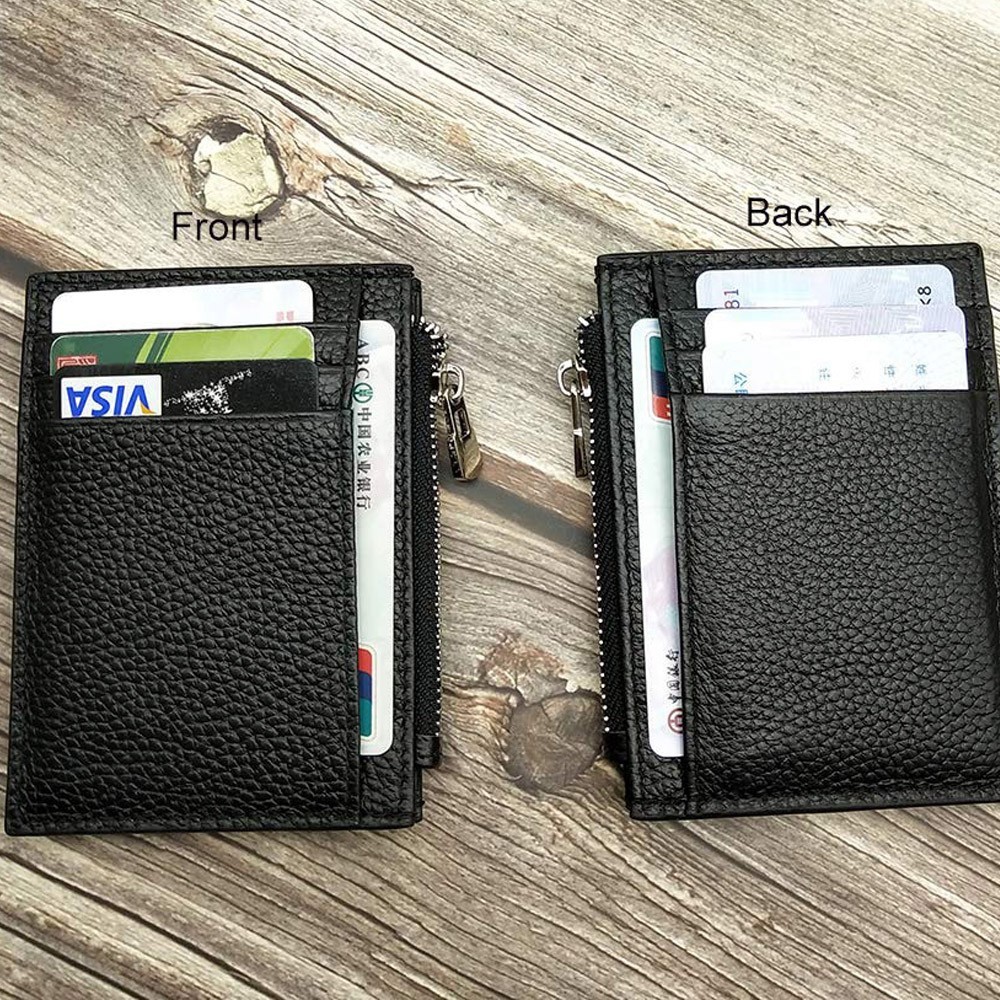 100% Genuine Leather Slim Card Holder Wallets For Men – Minimalist RFID Blocking