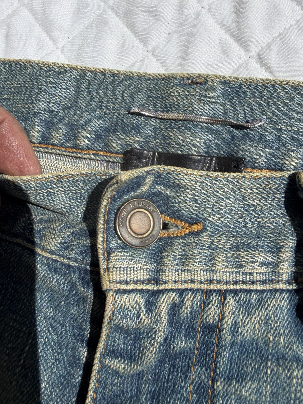 SAINT LAURENT Paris D02 Mens 2014 Hedi Slimane Crash Denim Skinny Jeans 31×34