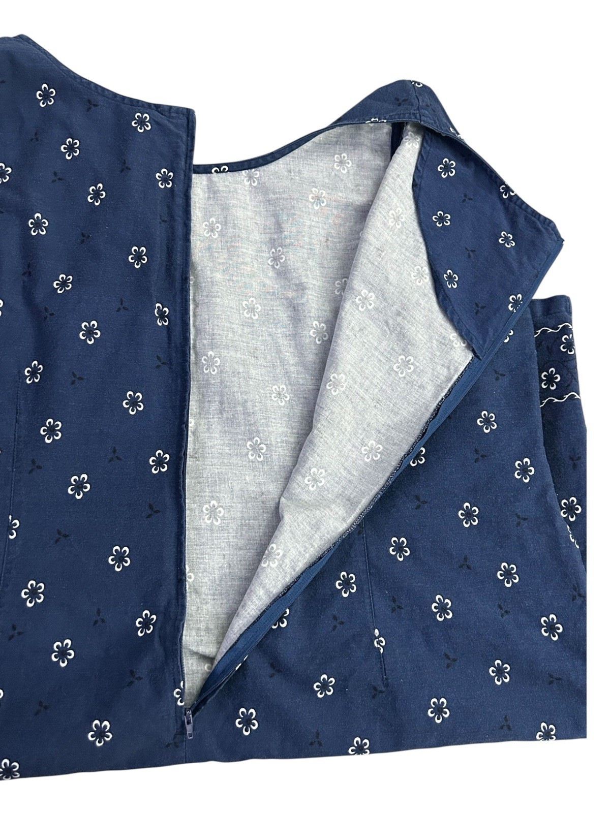 Silhouettes Women’s Size 22W Printed Sleeveless Shift dress Navy Blue Cotton
