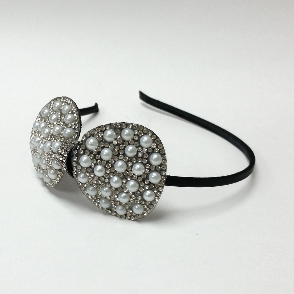 White Rhinestone Pearl Beaded Bow Headband Girls Teens Women Hair Accessory