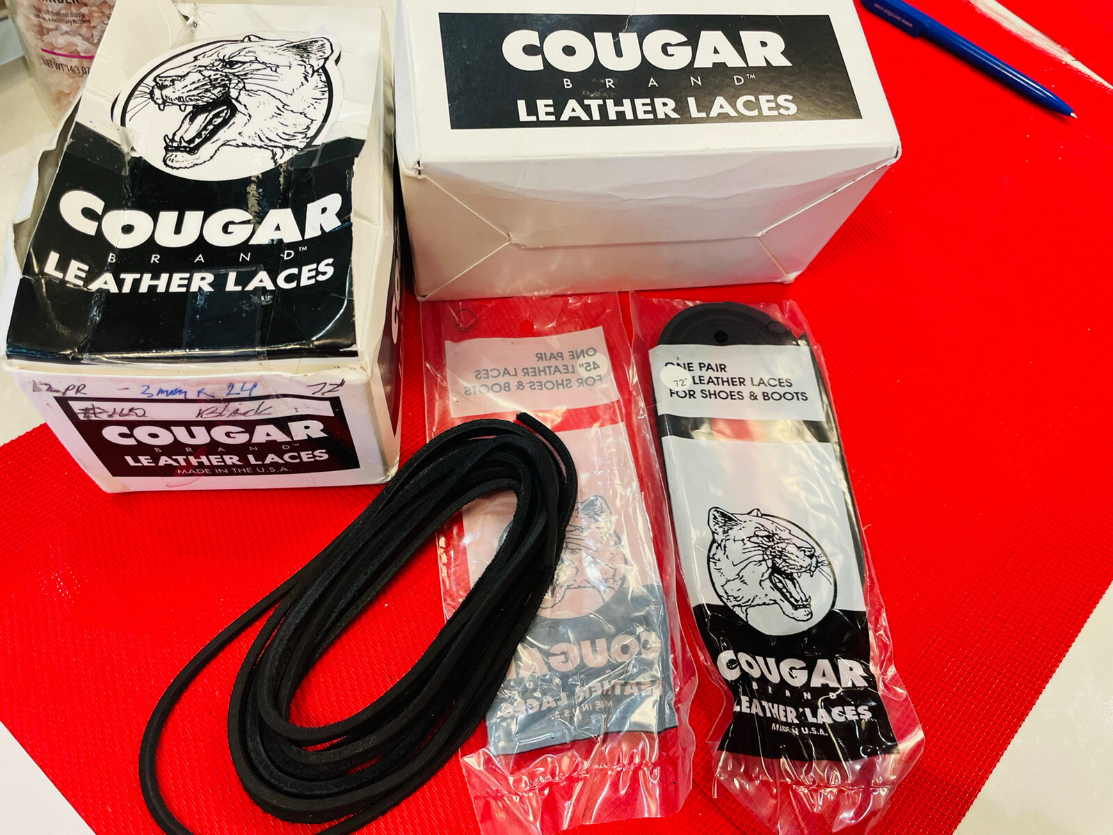 72″ 4mm COUGAR Leather LACES PAIR BLACK Long Shoelaces Strings Boot Lace USA XL