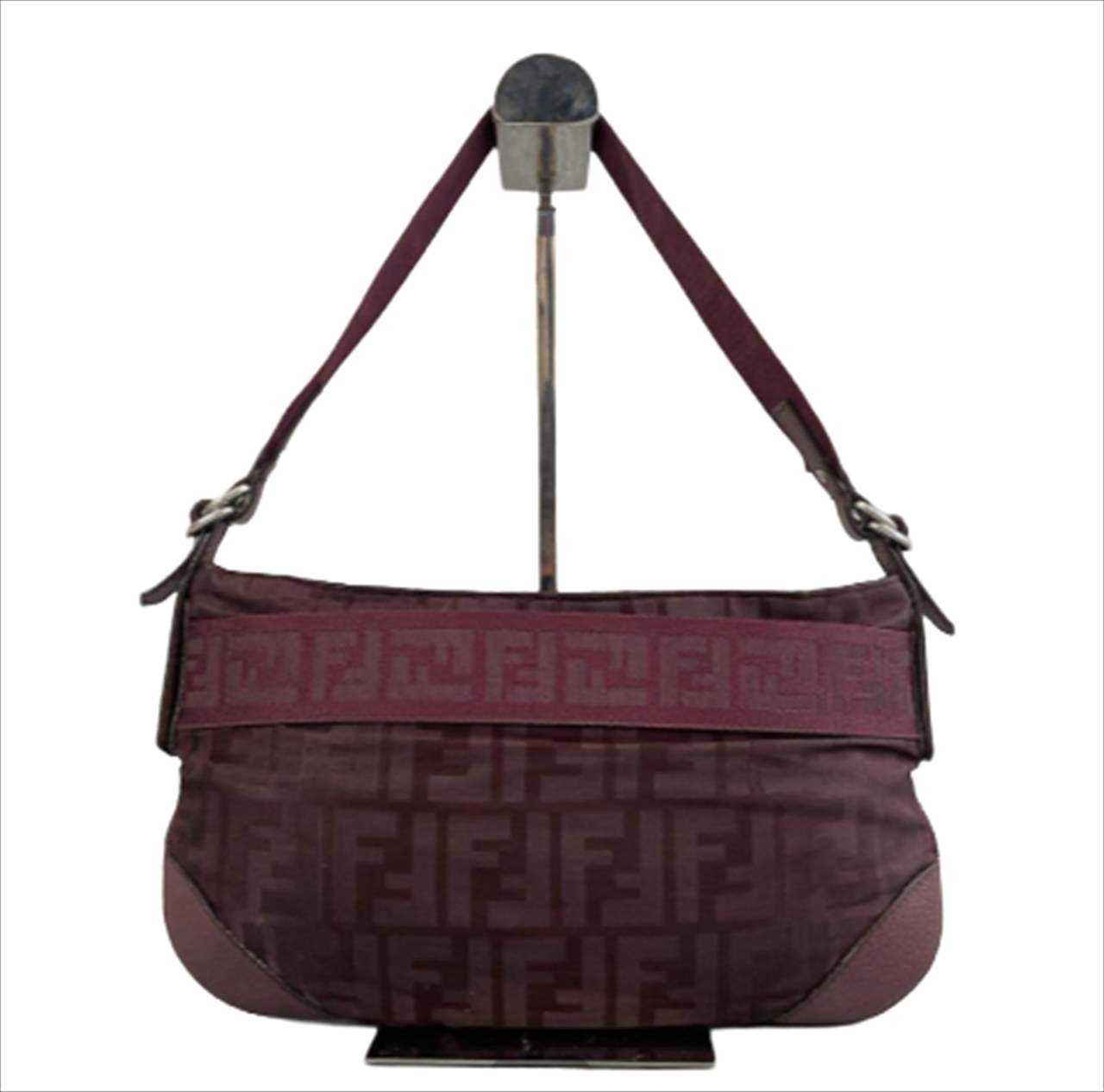FENDI Zucca Mamma Bucket Shoulder Handbag Bordeaux Size: W:11.4 × H: 6.5 in.