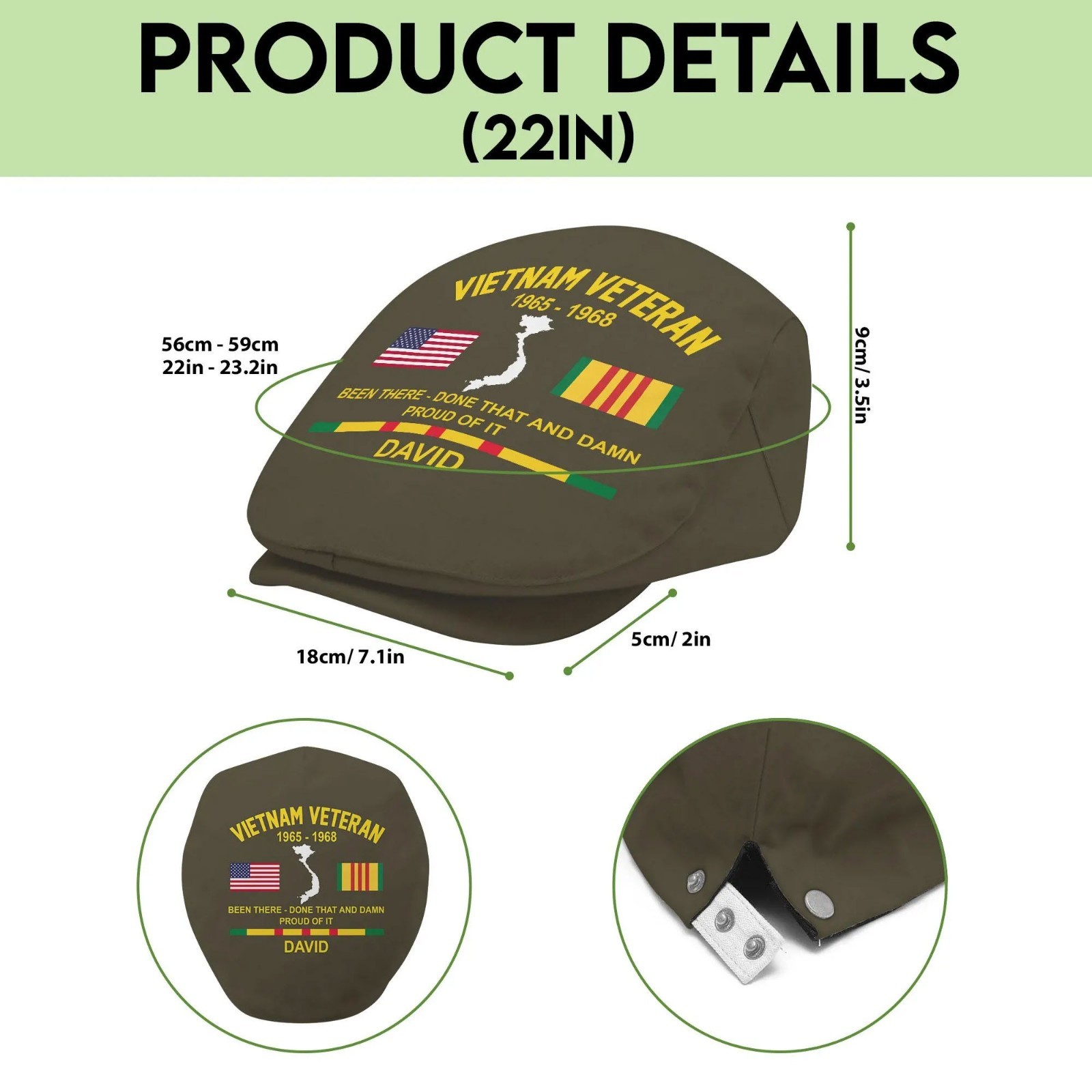 Personalized Vietnam Veteran Flat Cap Custom Name Year US Military Gift Men