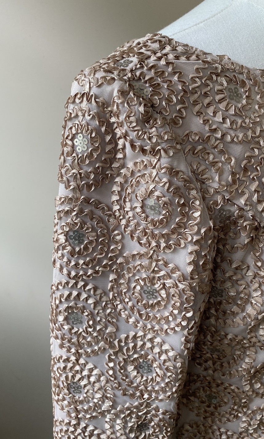 Gorgeous Alex Evenings Top, Size L, Embellished & Lined, Champagne Color