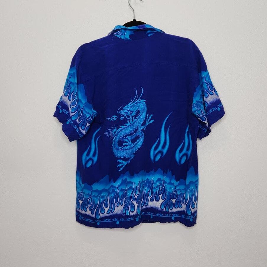 Vintage 90s y2k Button Hawaiian Dragon Art Hip Hop Shirt VTG Cobain Grunge