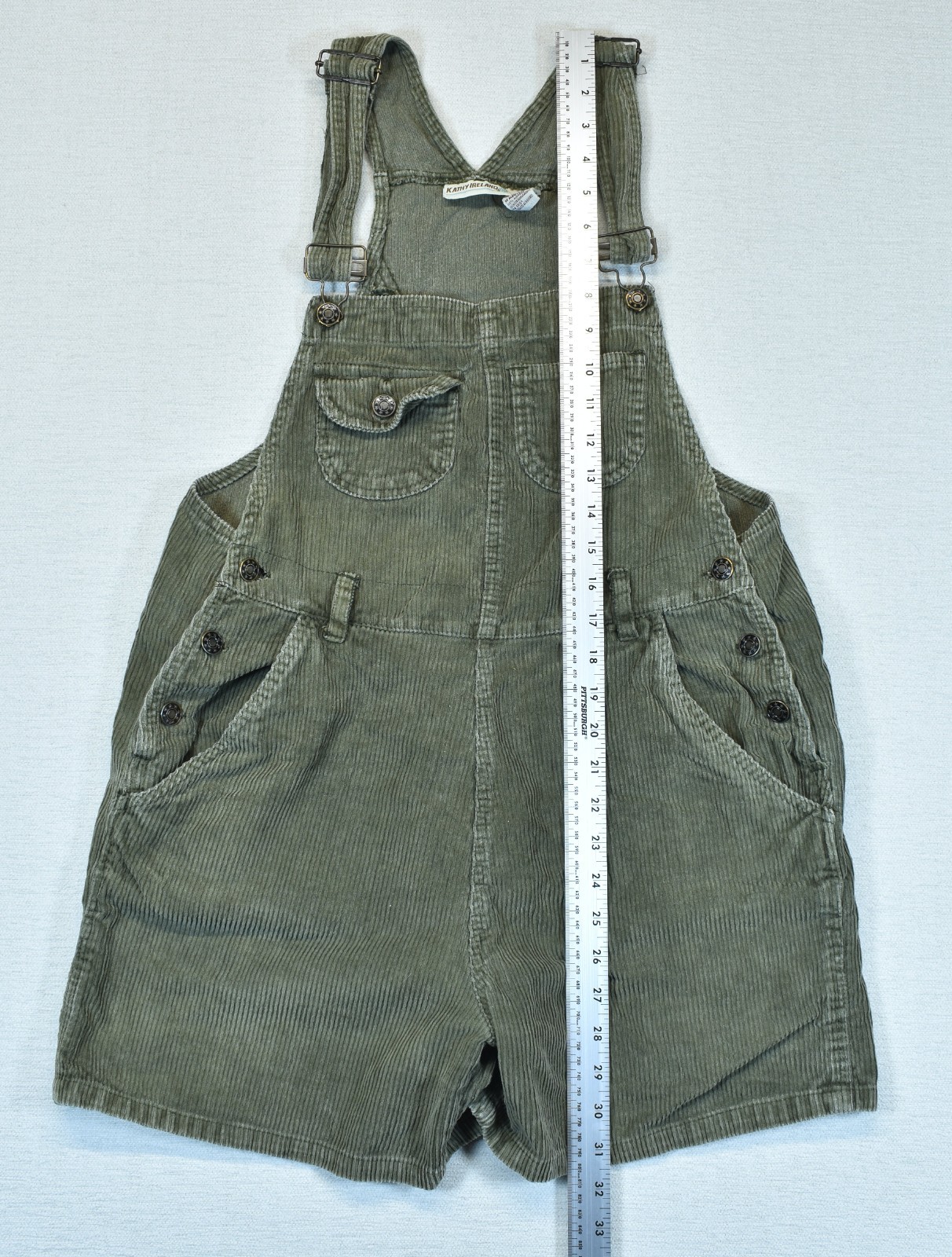 Kathy Ireland Corduroy Short Overalls Shortalls Green Medium M Vintage 90s