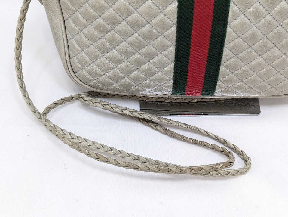 Gucci GG Marmont Sherry Line Quilted Leather Shoulder Bag Silver 541051 Auth
