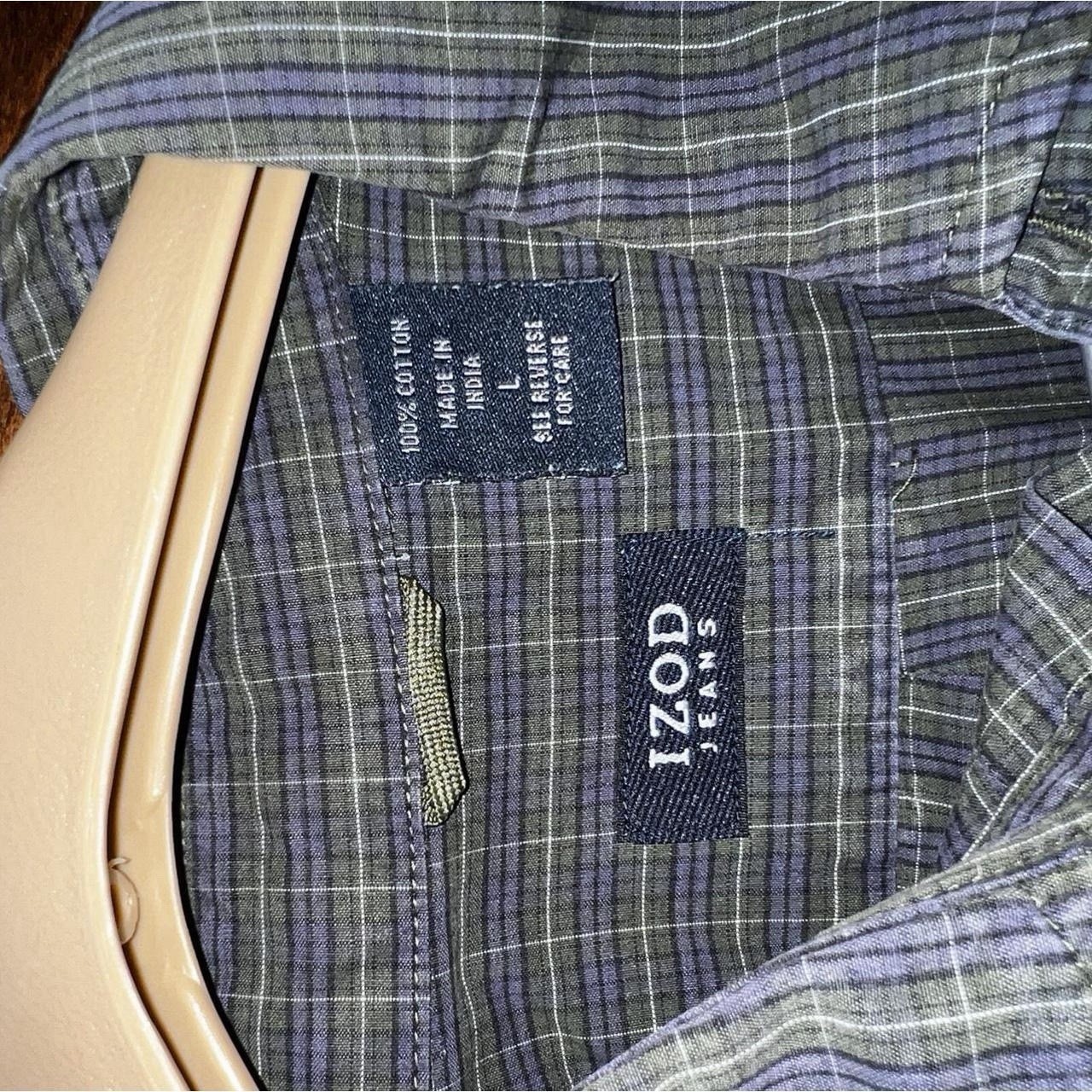 IZOD Men’s L Green/Blue Plaid Long Sleeve Button-Up Shirt, Cotton Woven