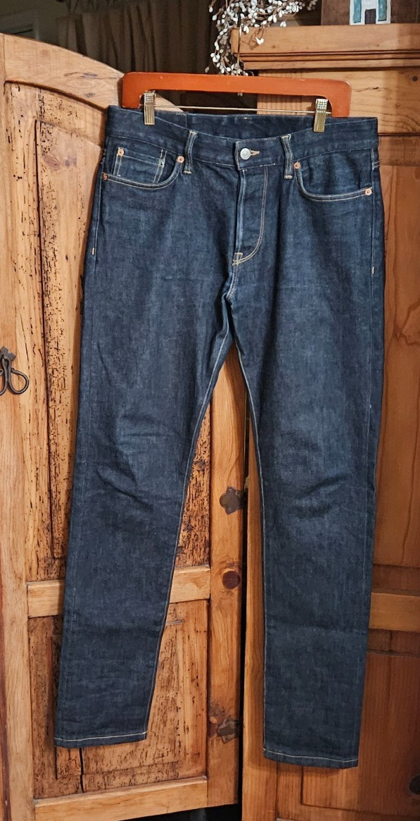 Buck Mason Jeans Mens 32×34 Blue Raw Selvedge Maverick Slim 13oz Double Dip