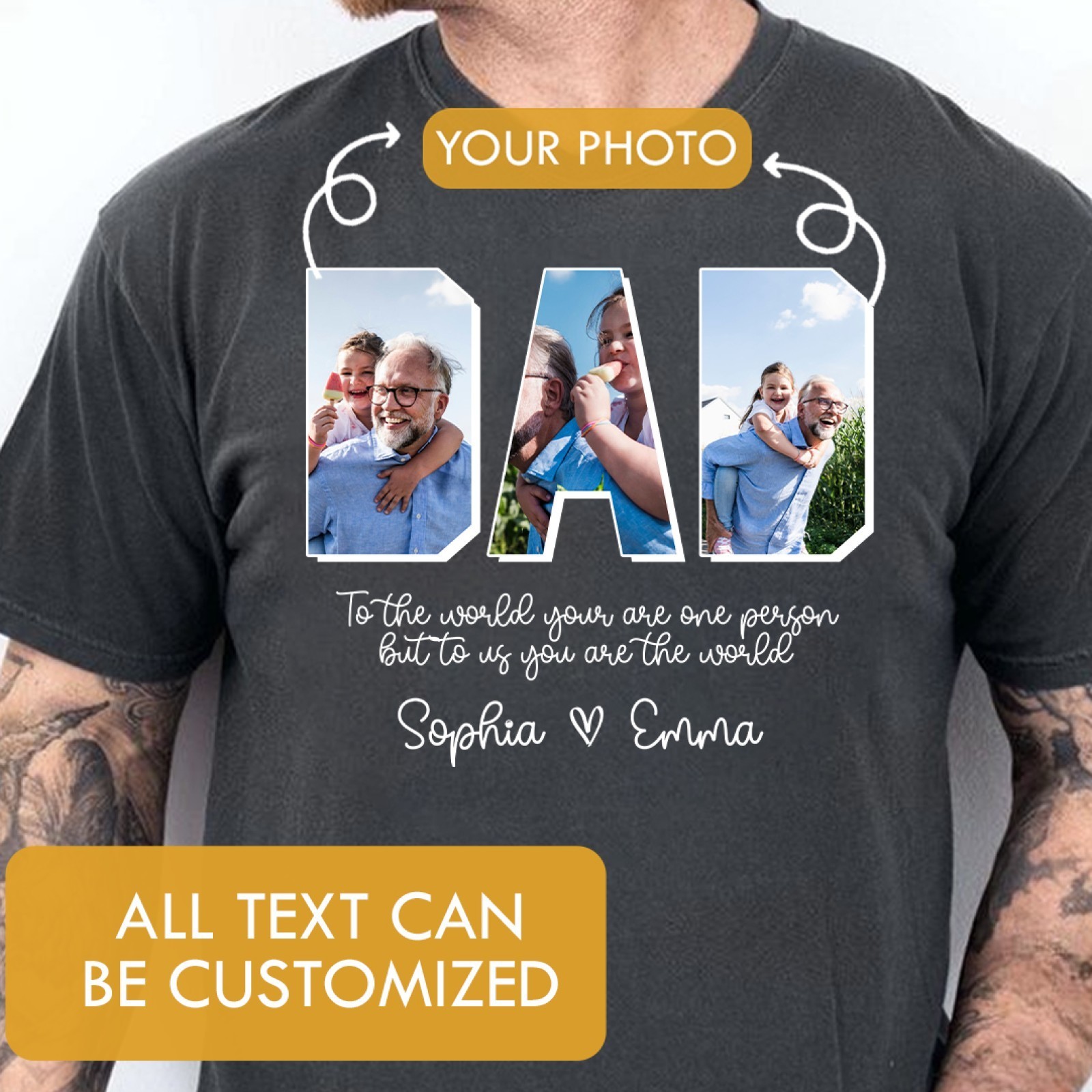 Custom Dad Photo Shirt Personalized Kids Name Fathers Custom Photo Gift Tee