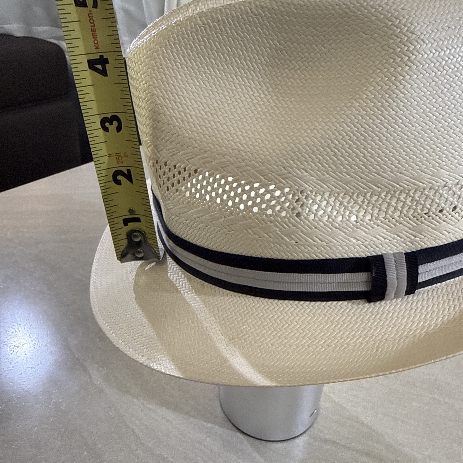 Biltmore Abby Road Straw Panama Hat M Ivory Black/Gray Band 2”Brim Vented