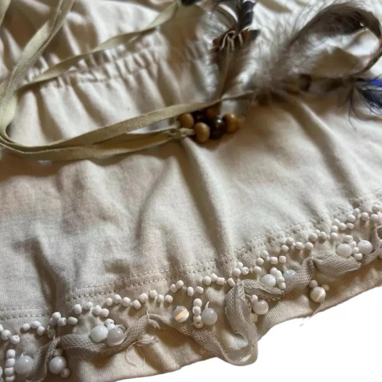 Dolce & Gabbana Vintage One-Shoulder Beaded Feather Top (IT42)
