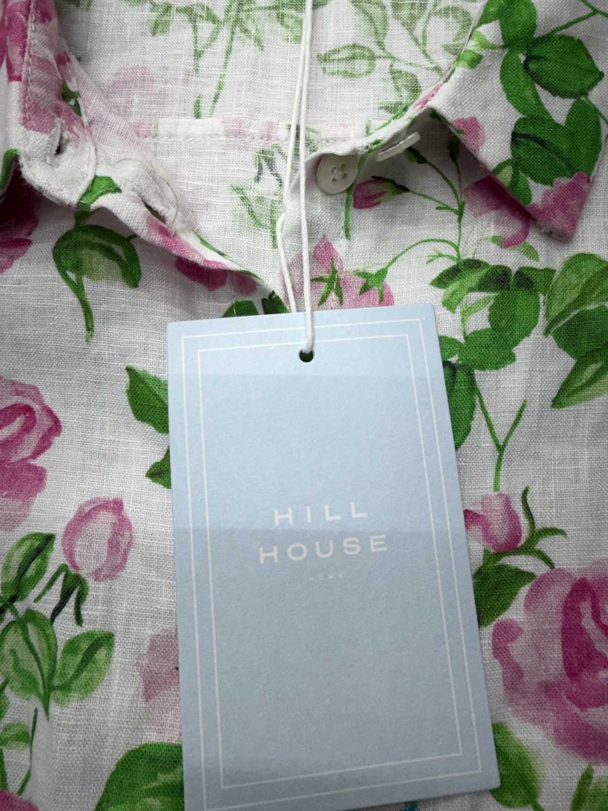 Hill House Laura Dress Womens Medium Pink Roses Linen Collared Belted Pockets