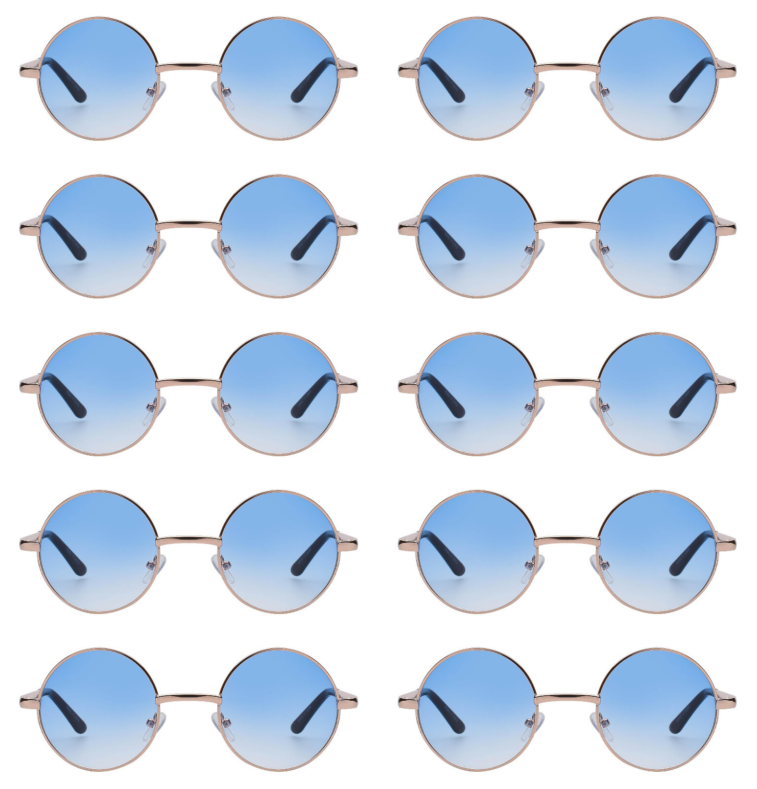 10 PACK ROUND RETRO VINTAGE TINTED 43 mm BLUE LENS SUNGLASSES BULK SET