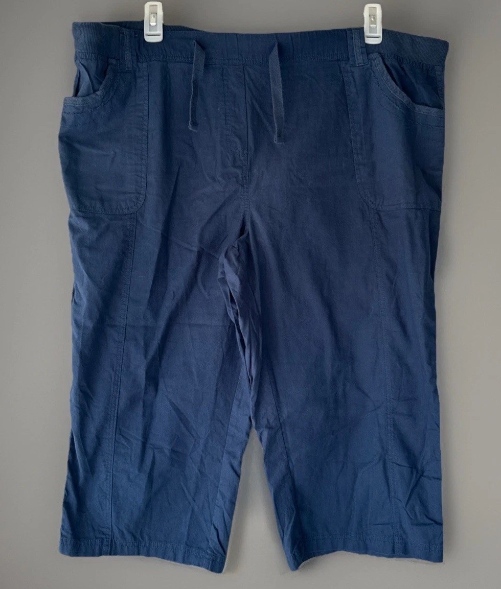 Capri Pants Joggers Women Casual BOHO Navy Blue 100% Cotton Size 22￼