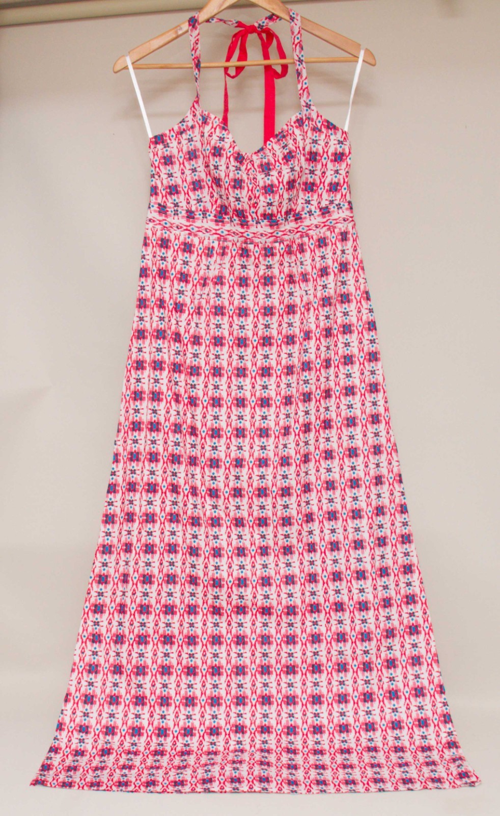 White Stuff Pink Blue White Calypso Print Cotton Sun Maxi Dress UK 10