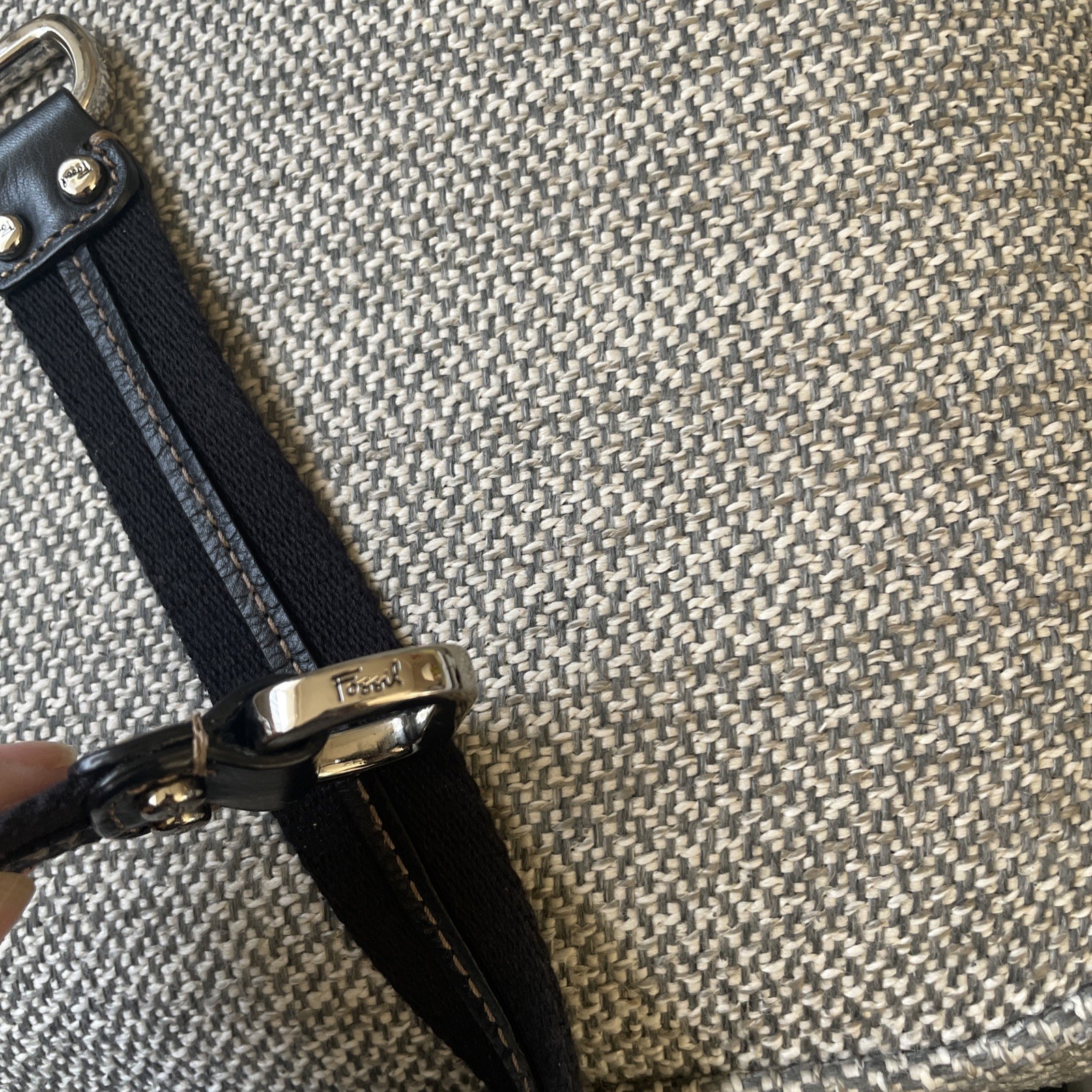 FOSSIL Brown Canvas Silver Tone Replacement Handles 20.75”