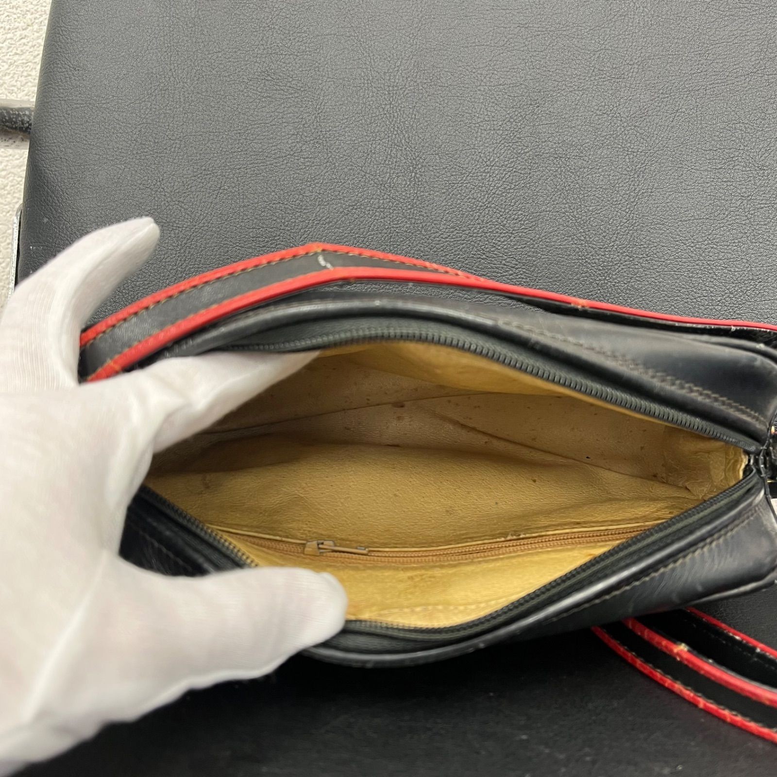 GUCCI Interlocking Sherry Line Leather Bag US 9.8×5.9×2.8in Black Vintage Japan