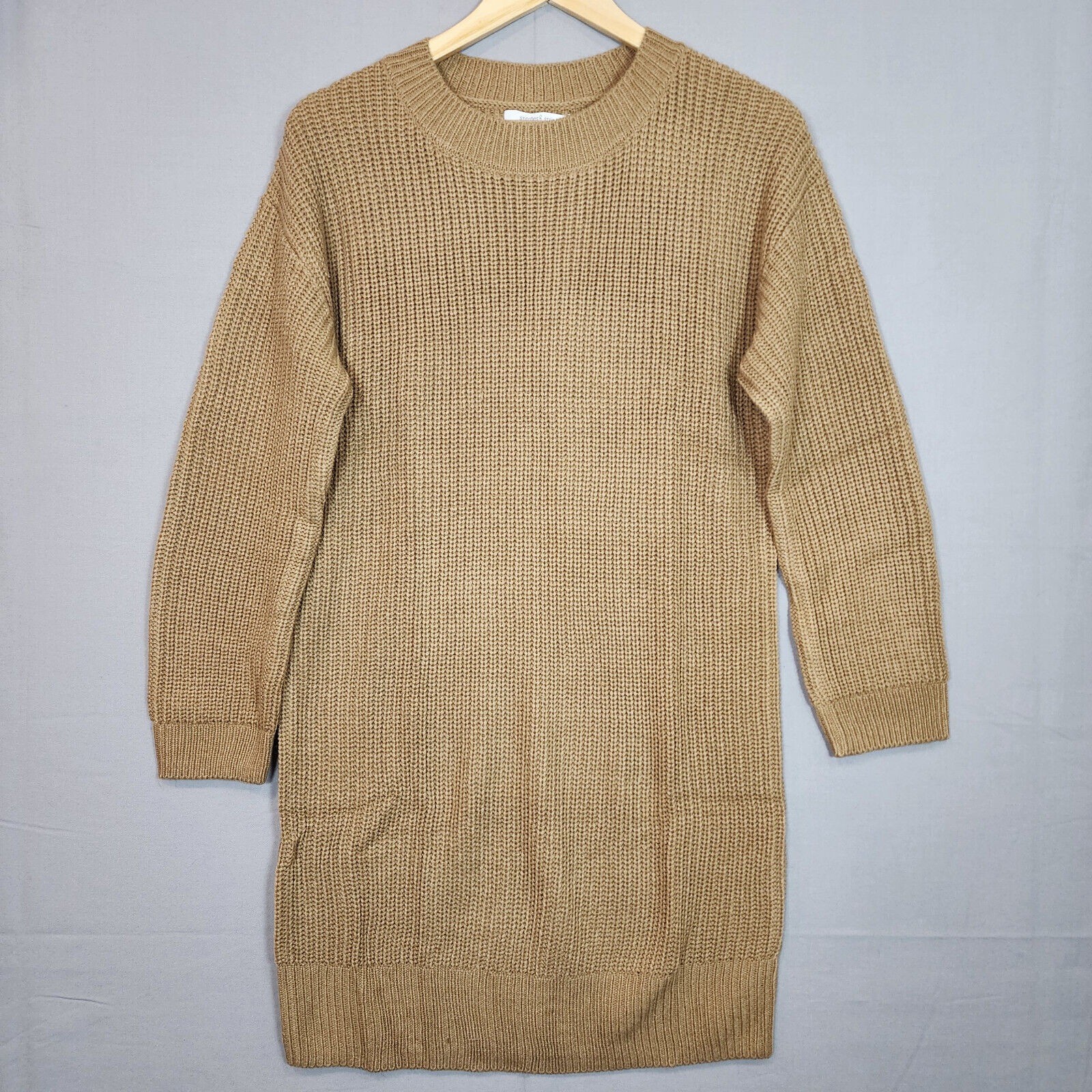 Stitches & Stripes Sweater Dress Tan Shaker Knit SS22AW-17 Womens Medium