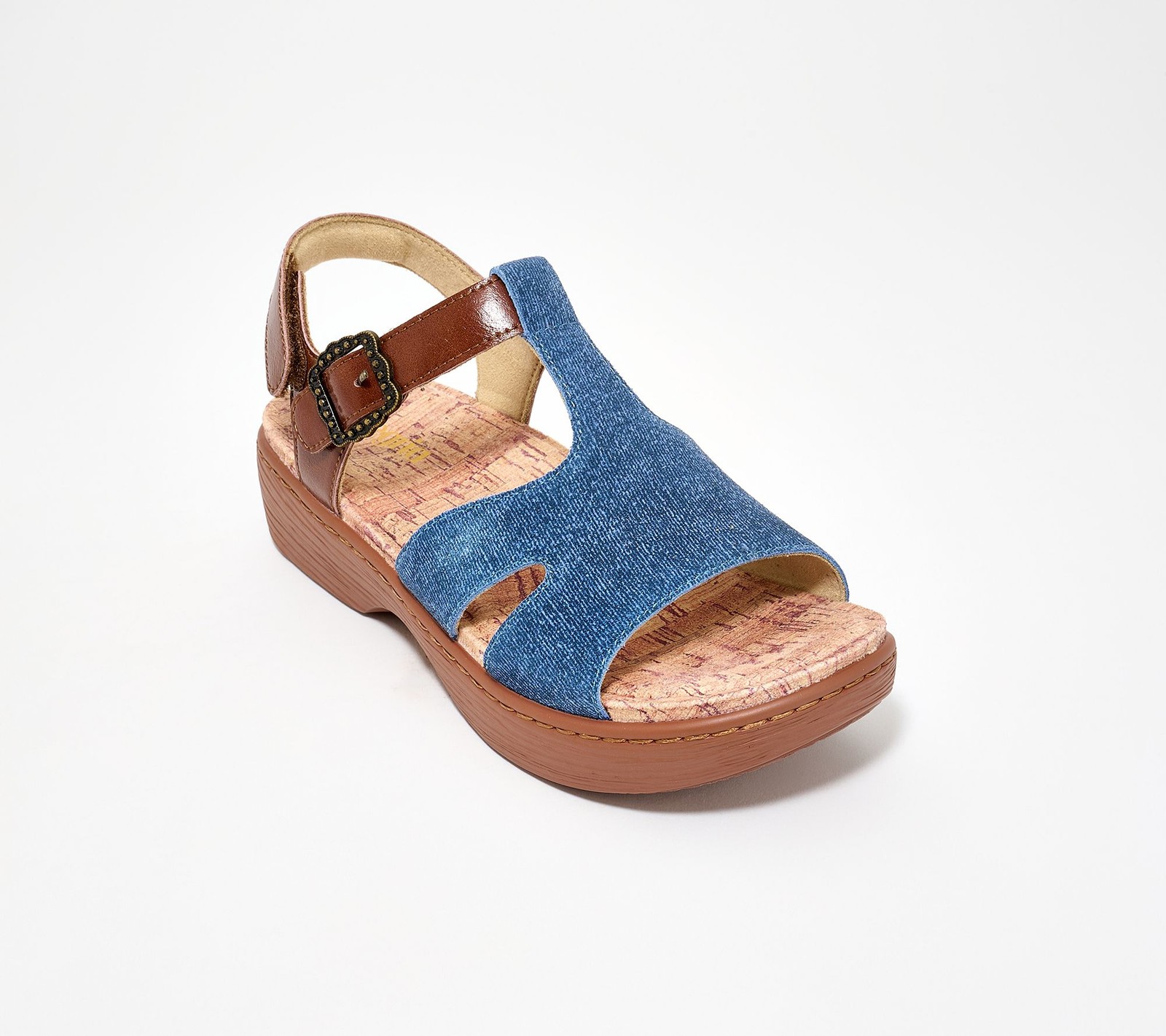 Alegria Leather Adjustable T-Strap Sandals Samantha Gilded Denim 37/M New