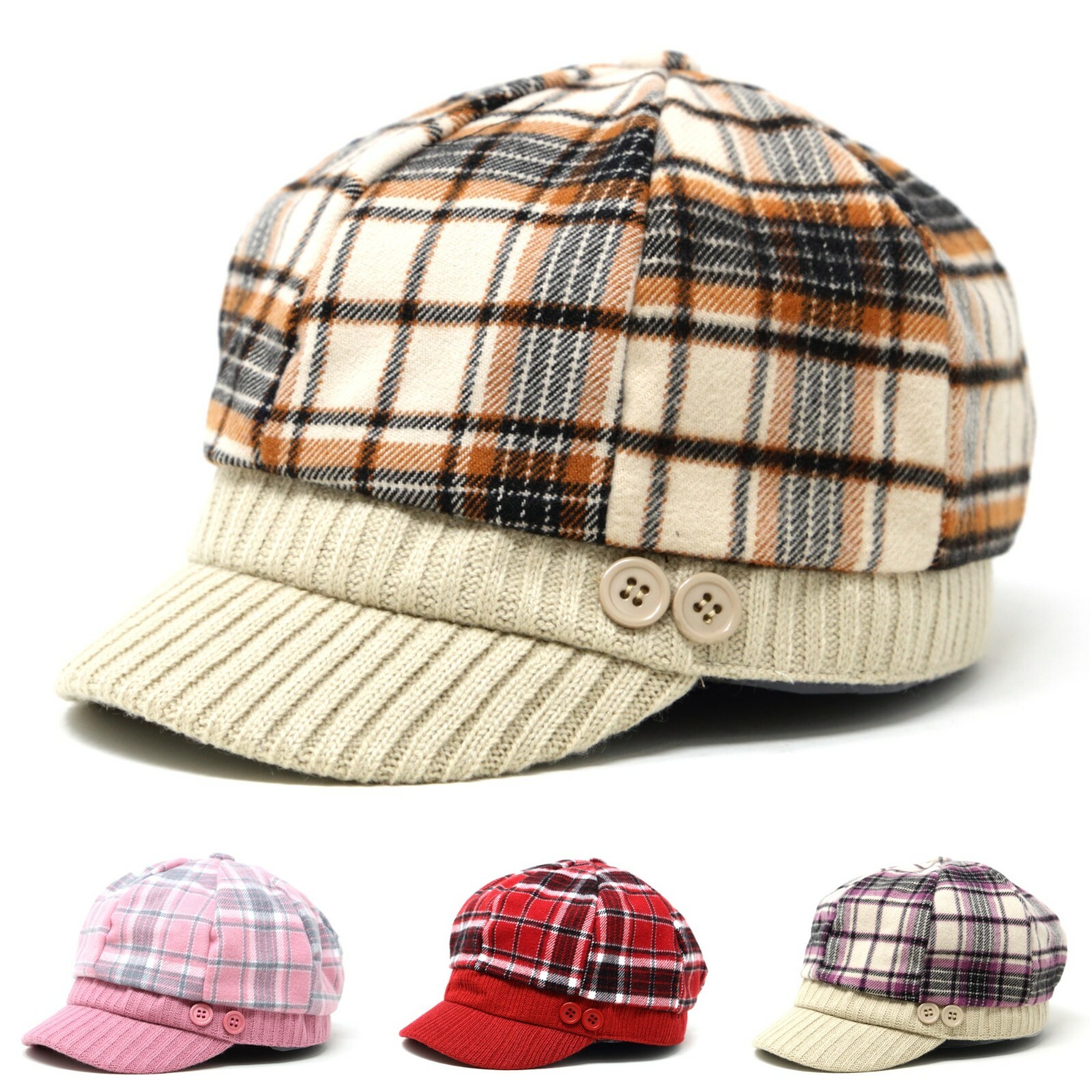 Women’s Plaid Applejack Cap Newsboy Hat Winter Spring Warm Fashion Gift Idea