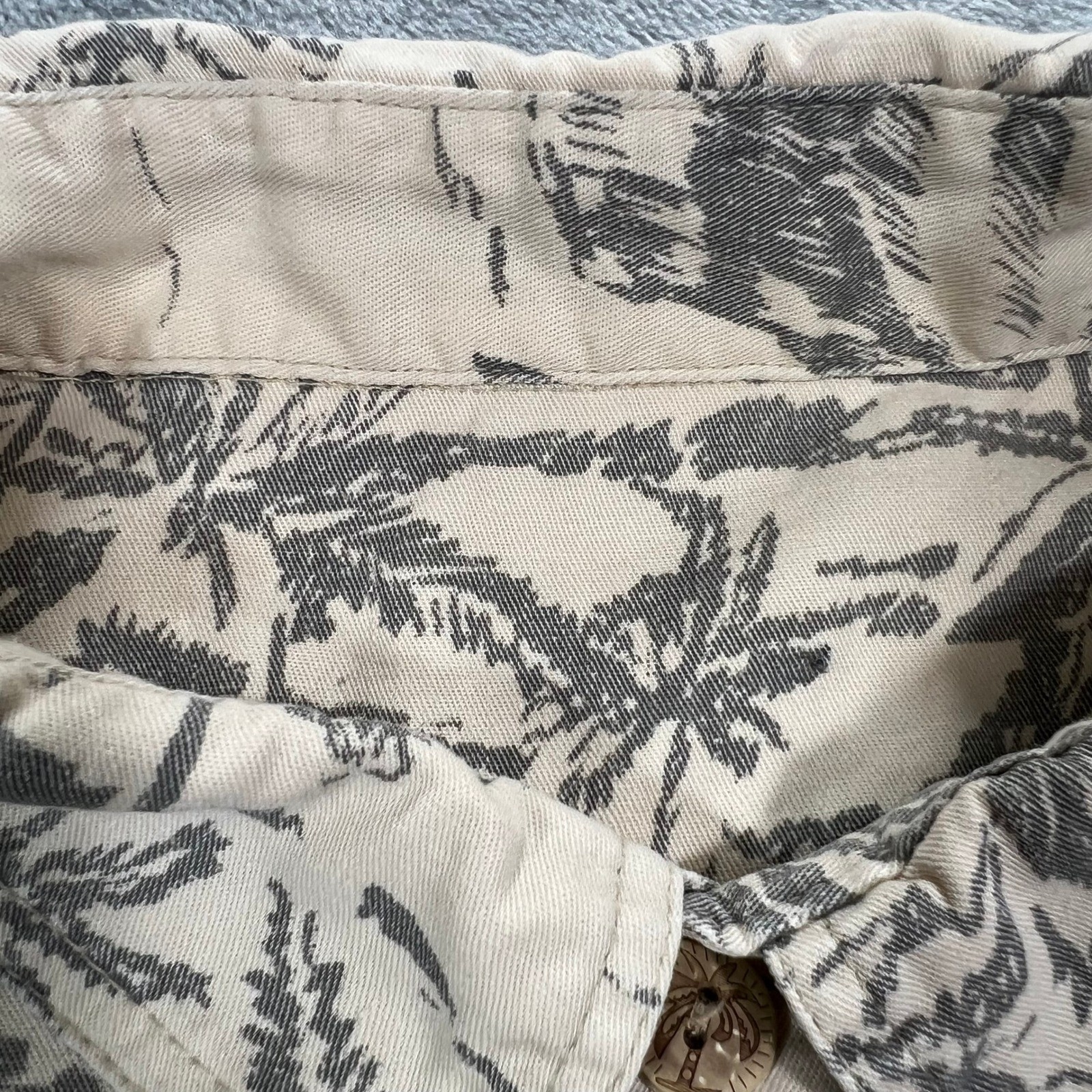 UNBRANDED Hemp Blend Tropical Island Print Shirt Mens Large Beige Gray