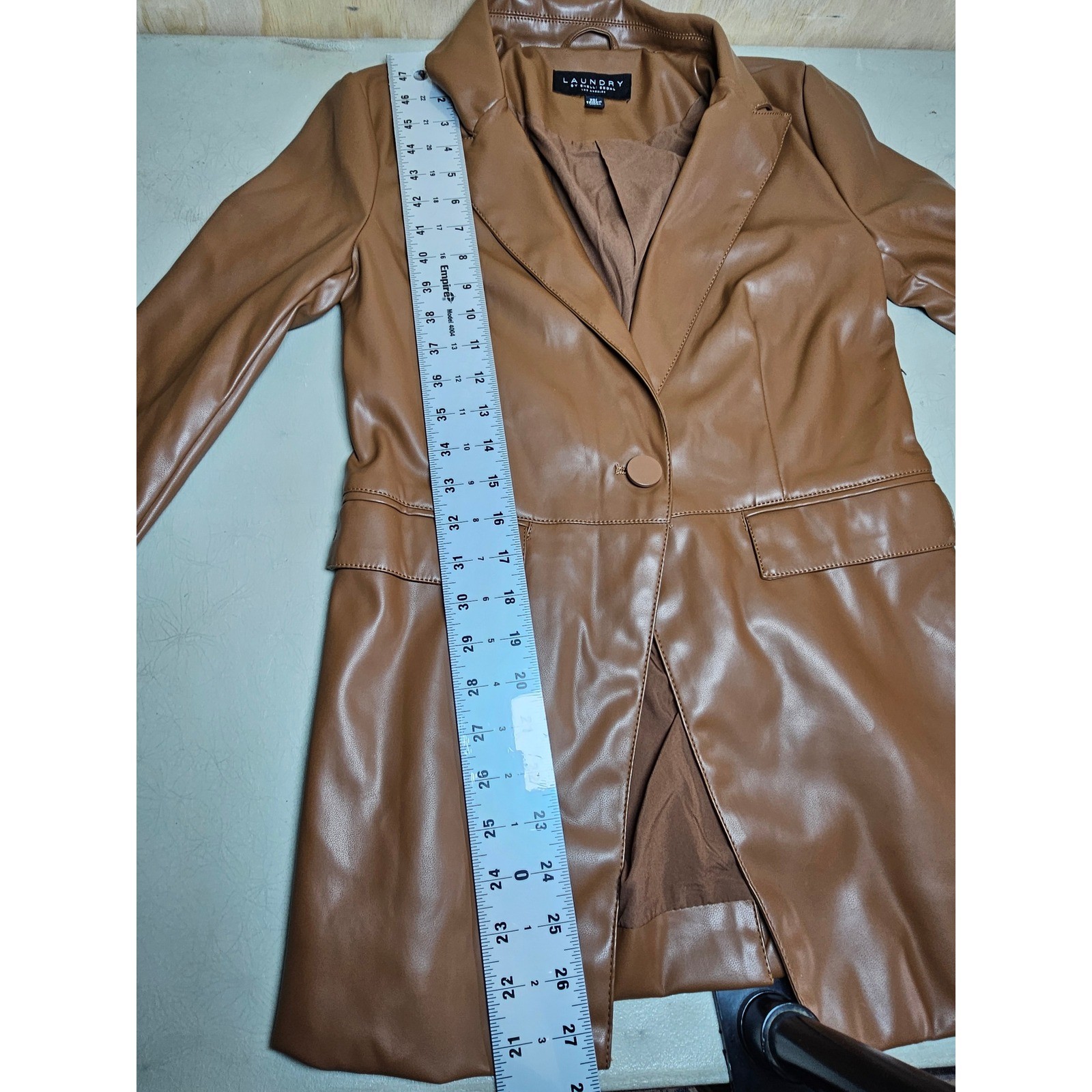 Laundry by Shelli Segal Tan Faux Leather Blazer Jacket Brown XS L1WF0038