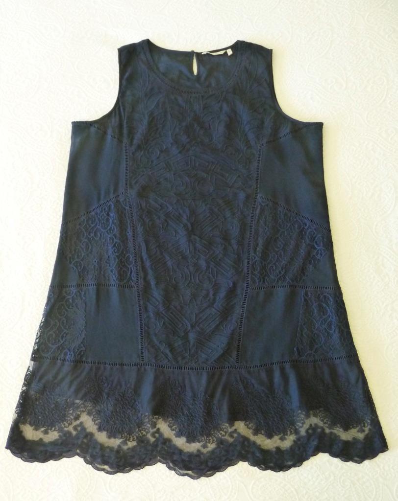 Soft Surroundings Romantic Navy Mixed Tonal Lace Embroidered Midi Dress 2X 53″B