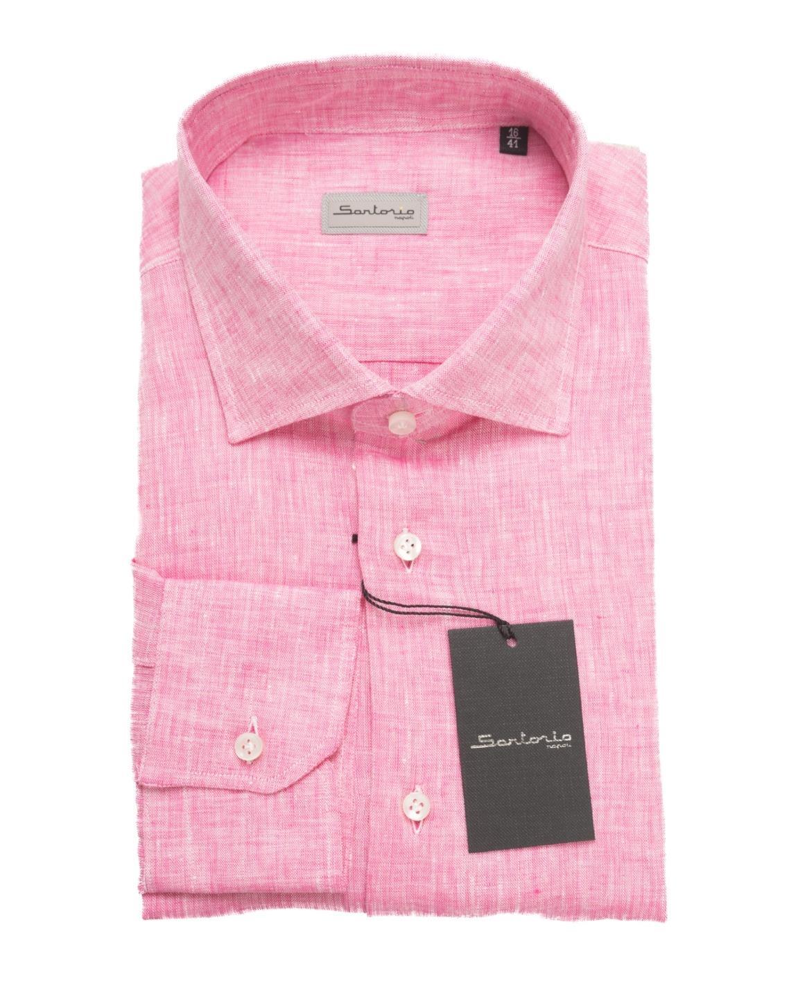 Sartorio by Kiton NWT $650 Pink 100% Linen Casual Dress Shirt (38 eu) 15 US