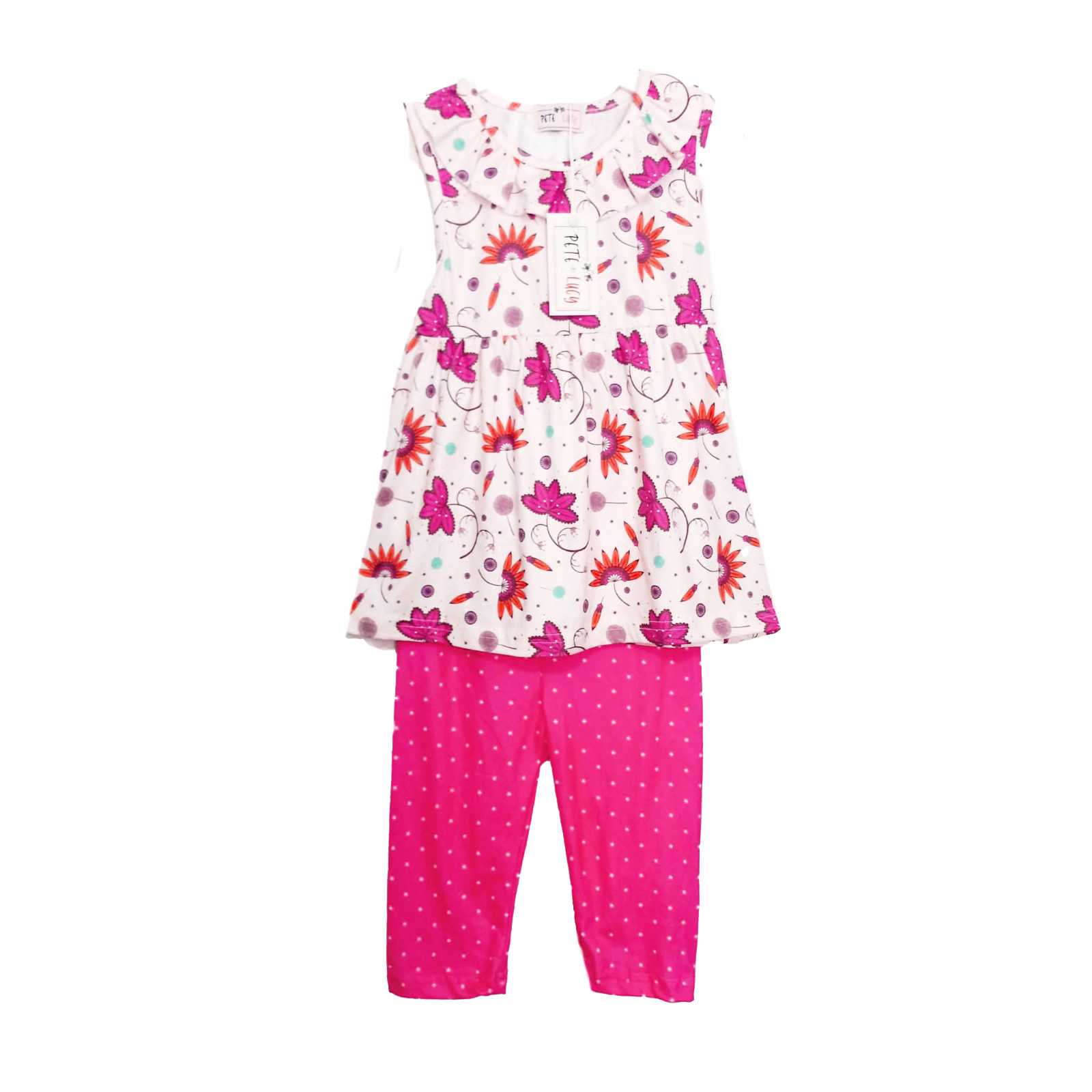 NWT Pete + Lucy Girls Floral Pants Set Size 3T Outfit Sleeveless Ruffle