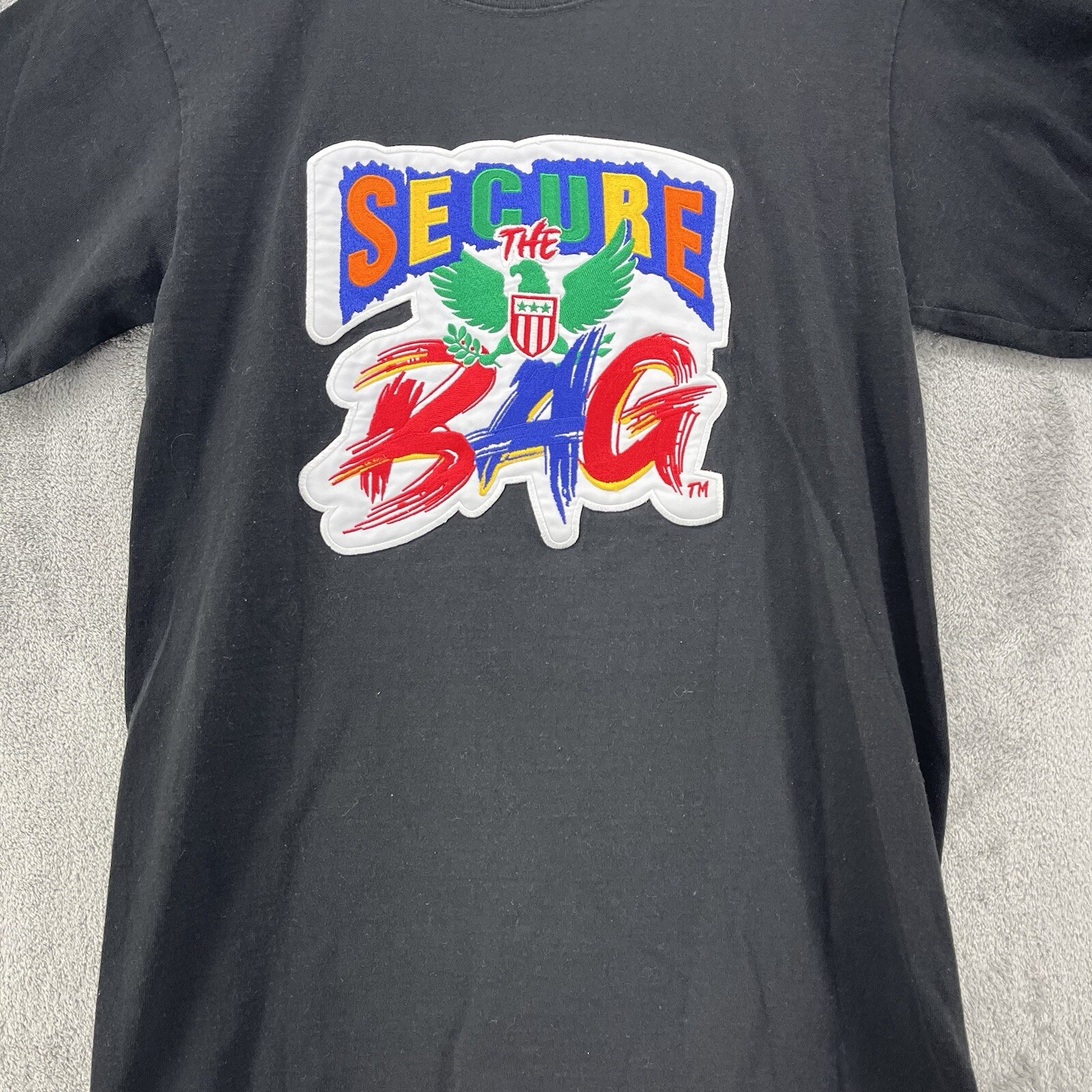 Shaka Wear Shirt Mens Small Black Secure The Bag Patch Super Max Heavy Cotton