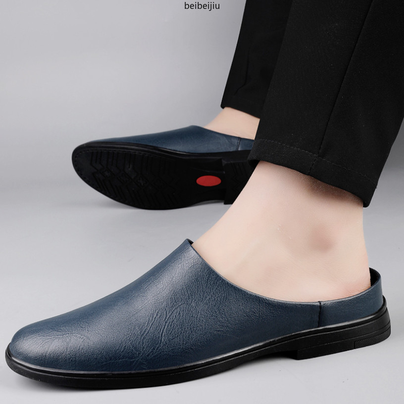 Men’s Flats Half Slippers Leather Casual Shoes Slip On Slides Mules Comfort Hot