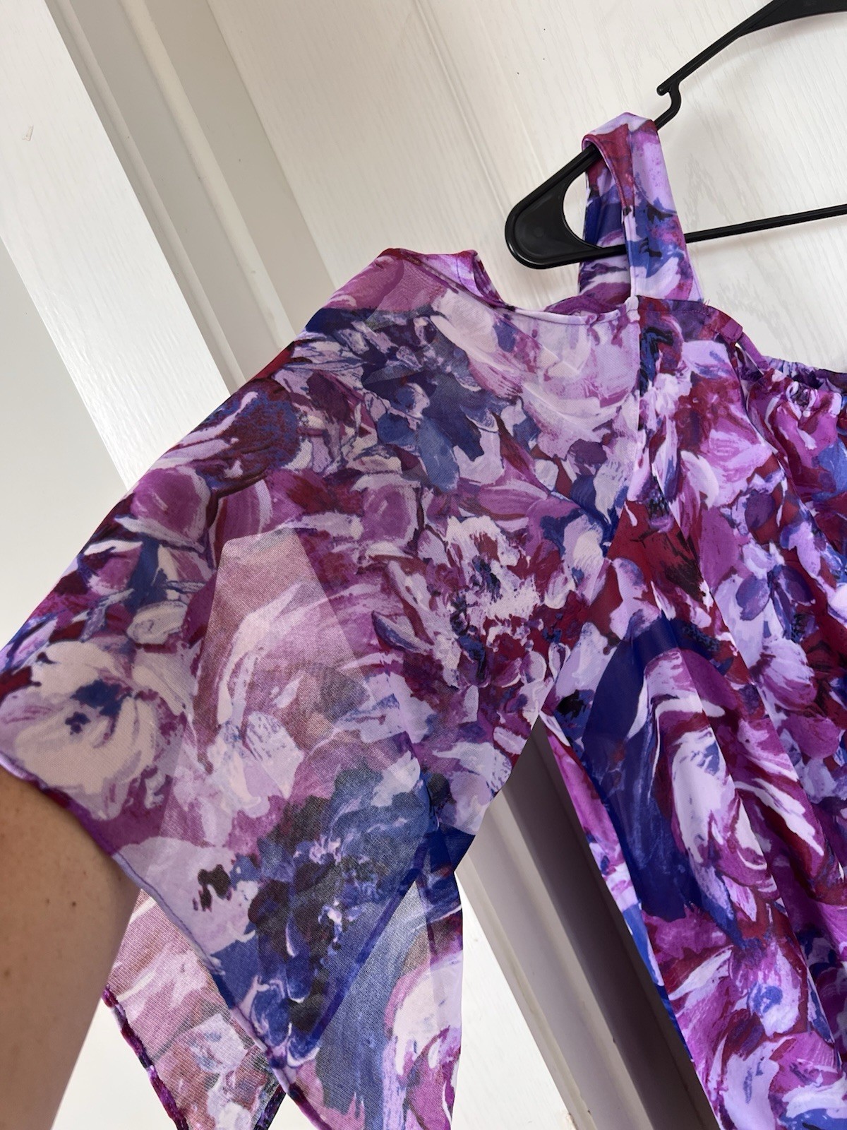 Purple Pink Blue Floral Cold Shoulder 3/4 Sleeve Scoop Neck Blouse Women 3XL