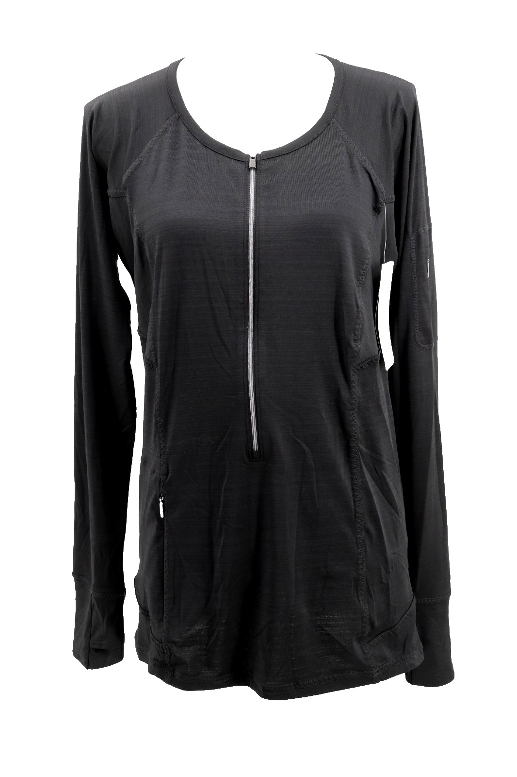 Athleta Pacifica Top 2.0 Womens XLT Black UPF 50 Long Sleeve 1/2 Zip Wicking New