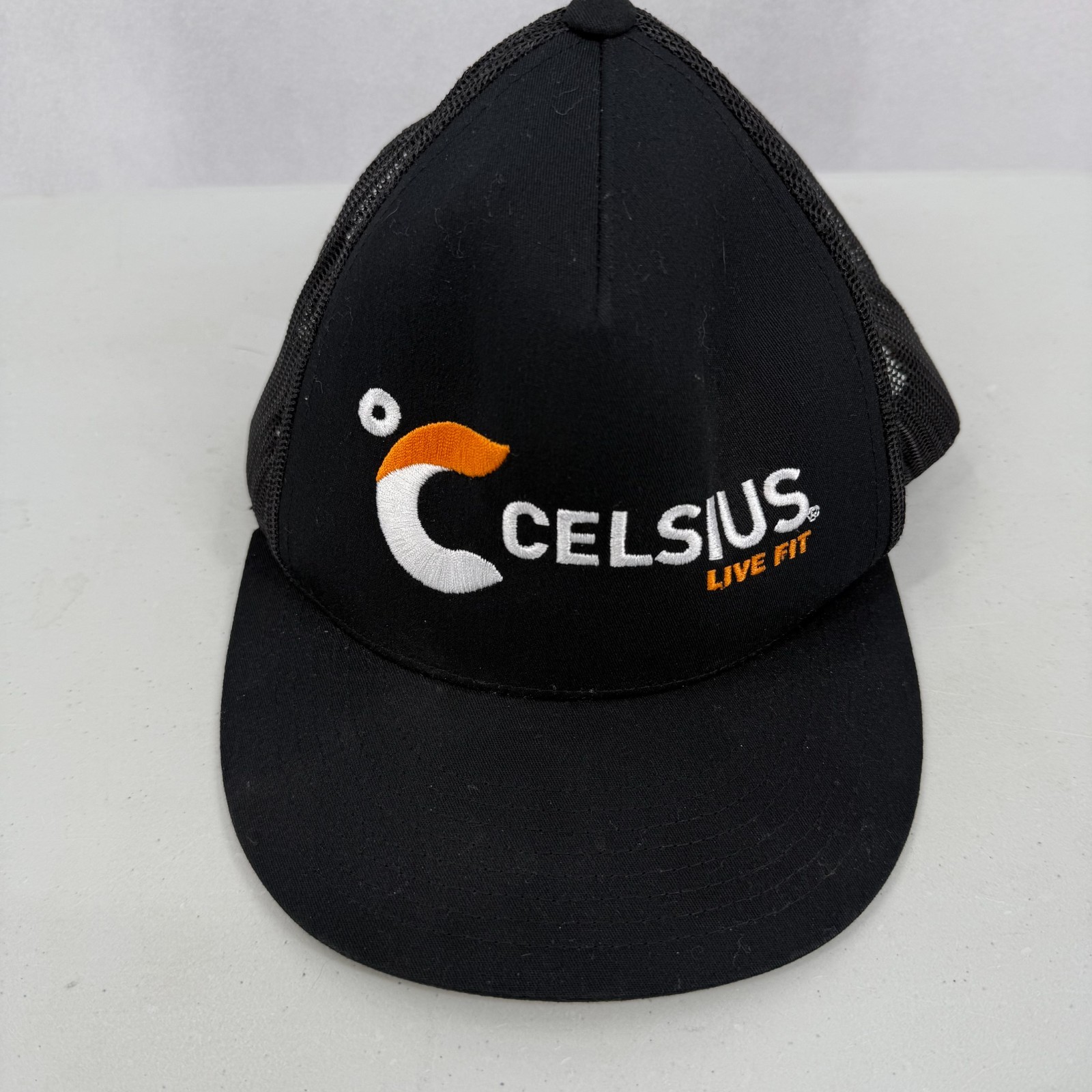 Celsius Live Fit Men’s Black Mesh Trucker Hat Snapback Embroidered Cap