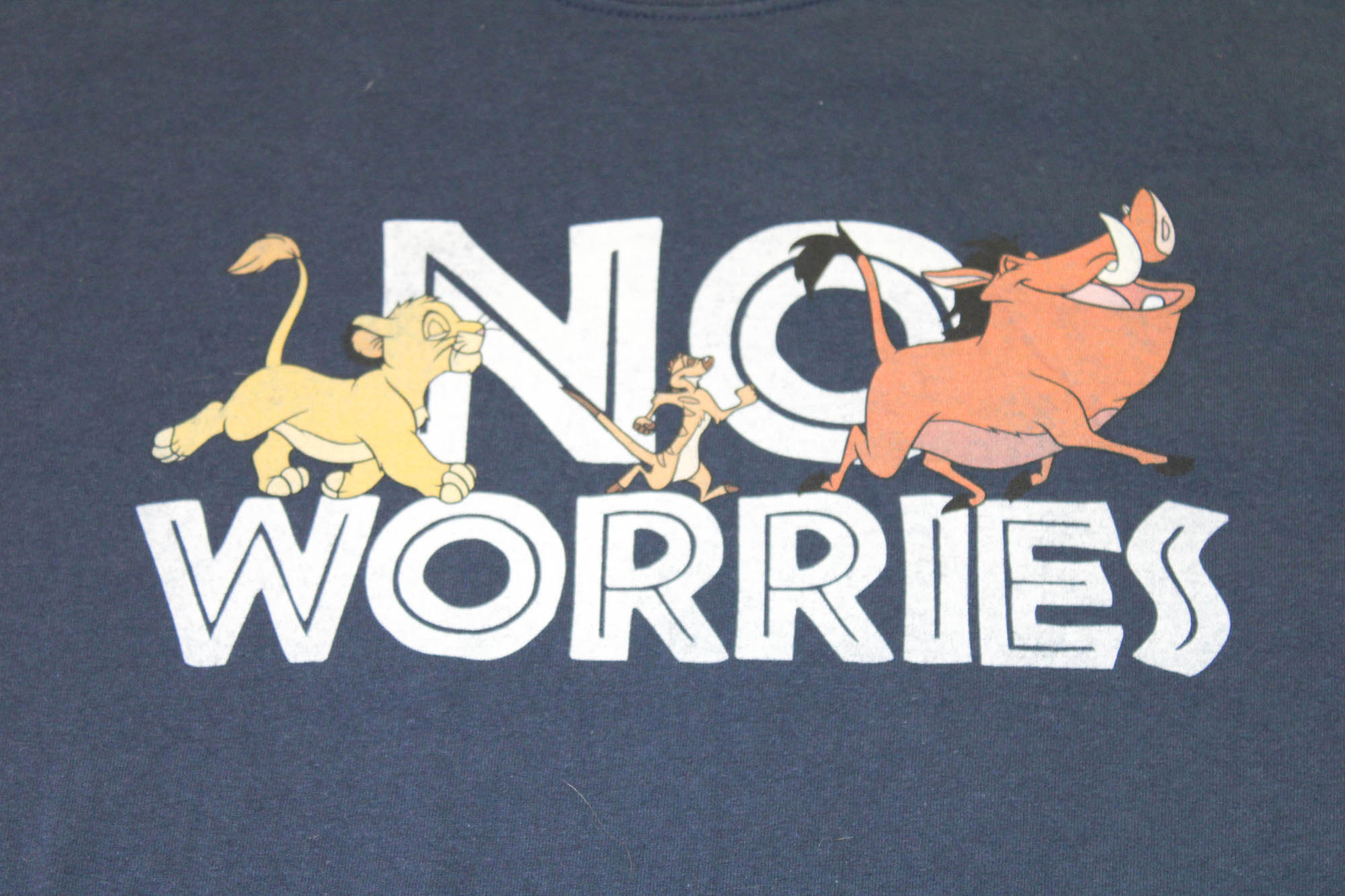 Timon & Pumbaa No Worries Disney Men’s Short Sleeve T-Shirt Navy Blue Large