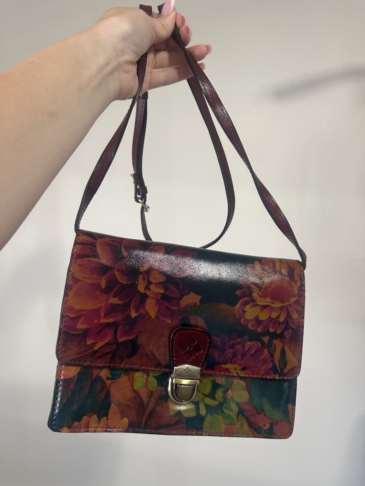Patricia Nash Floral Multicolor Crossbody Bag Turn Lock Zip Pocket Gold Hardware