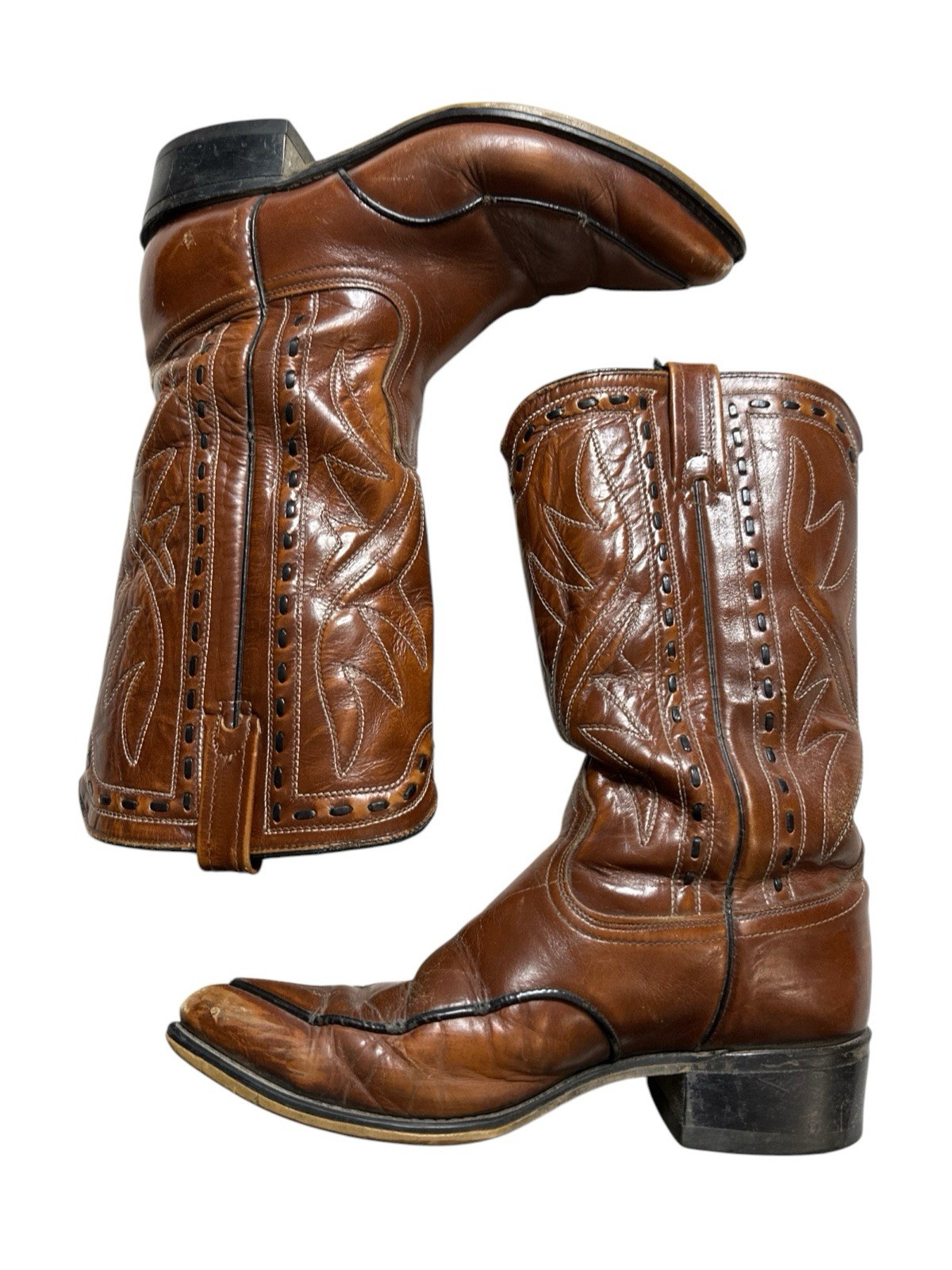 ACME Western Designer Boots Men’s Embossed Leather Lace Brown Bullhide Size 9 D