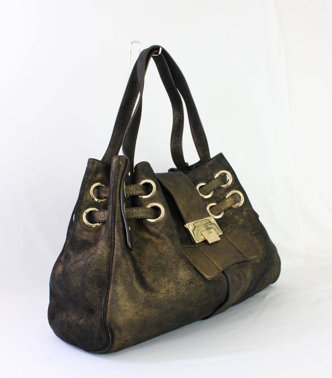 Jimmy Choo Auth Distressed Metallic Bronze Leather Ramona Shoulder Bag Handbag